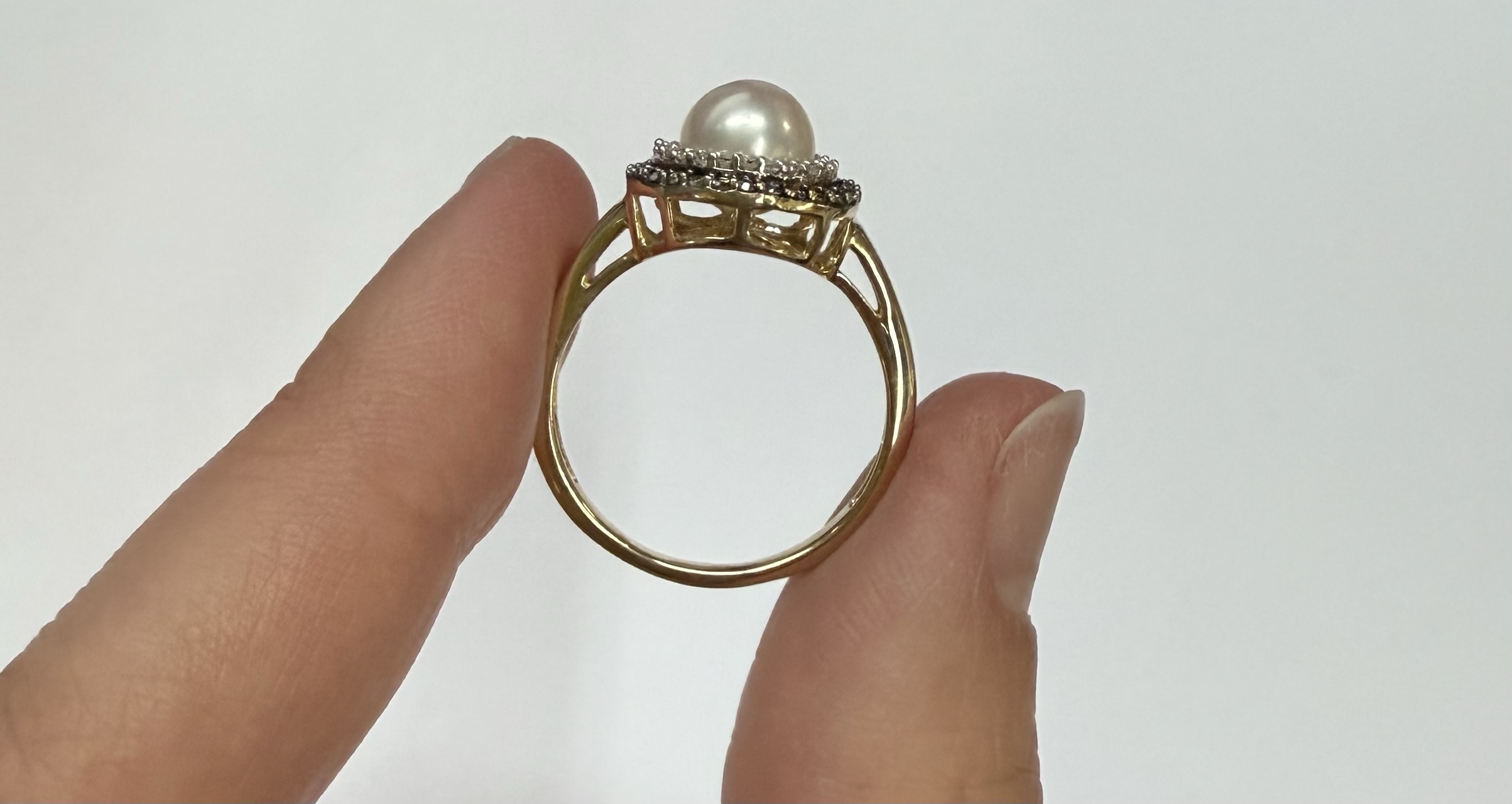 14k Yellow Gold 7 MM Cultured Pearl & Diamond Cluster Ring - Image 10