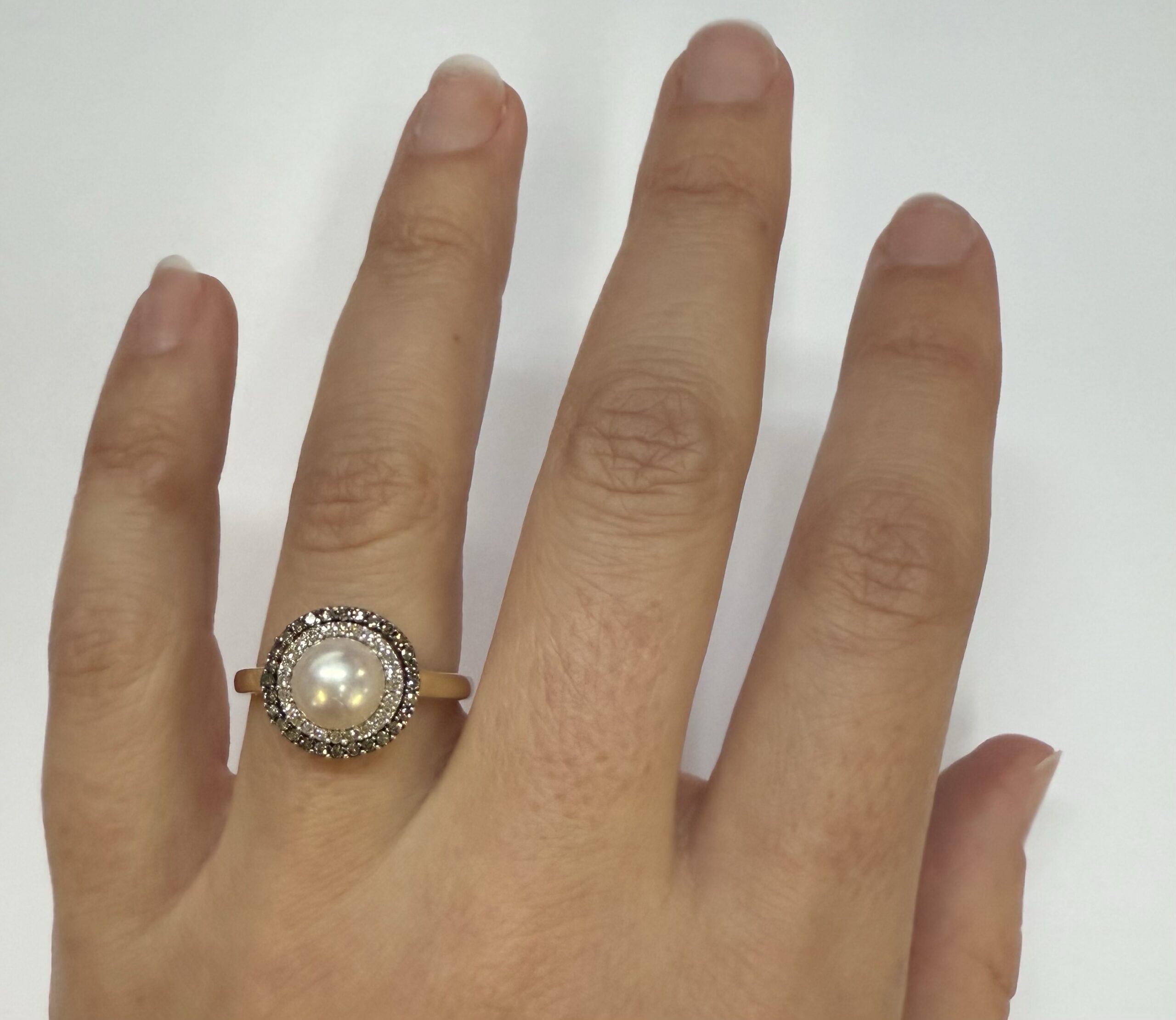 14k Yellow Gold 7 MM Cultured Pearl & Diamond Cluster Ring - Image 13