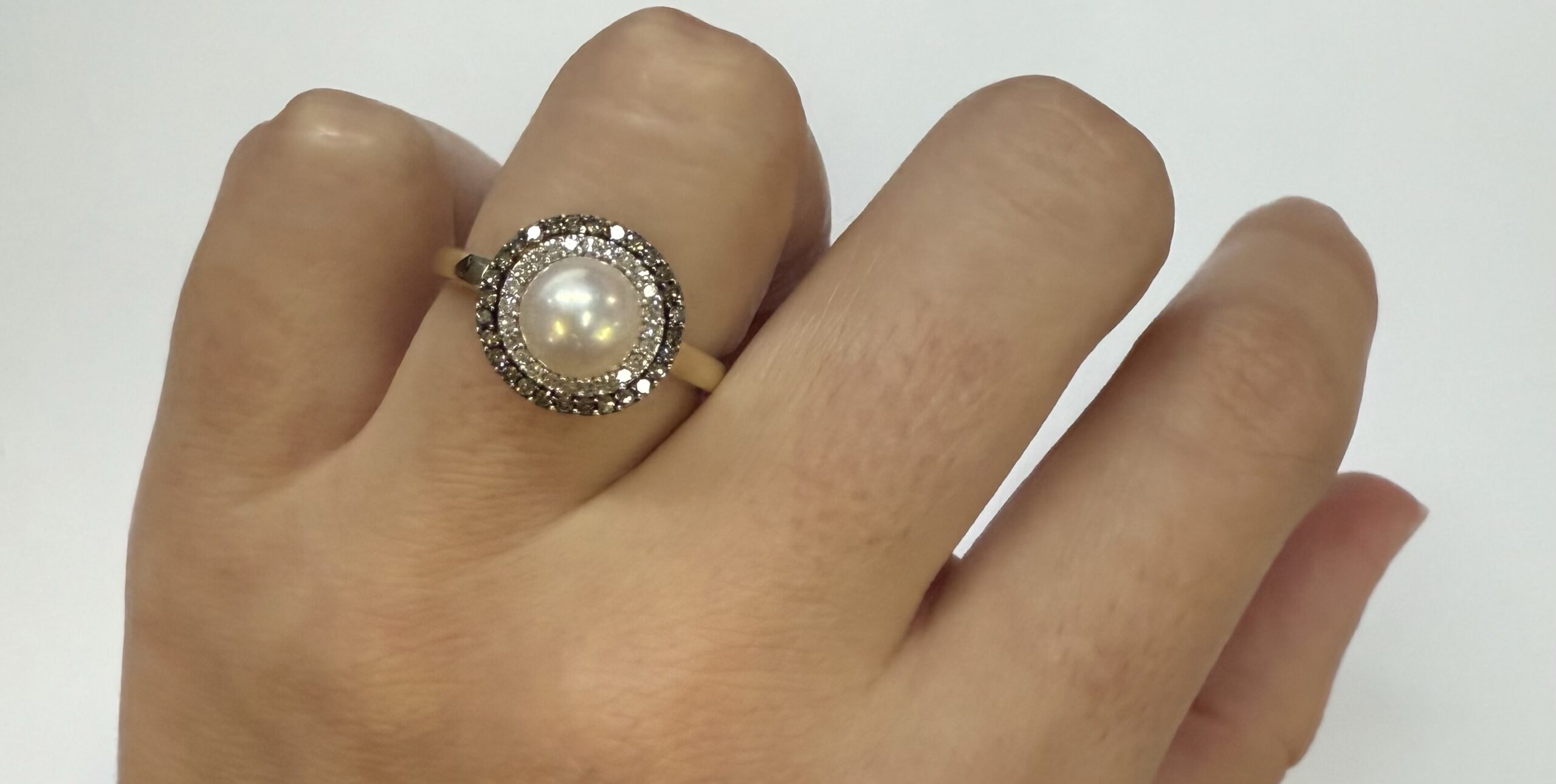 14k Yellow Gold 7 MM Cultured Pearl & Diamond Cluster Ring - Image 14