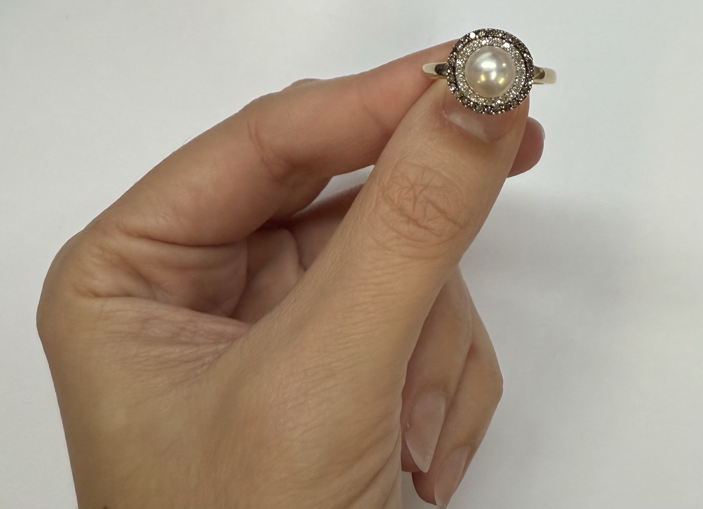 14k Yellow Gold 7 MM Cultured Pearl & Diamond Cluster Ring - Image 22