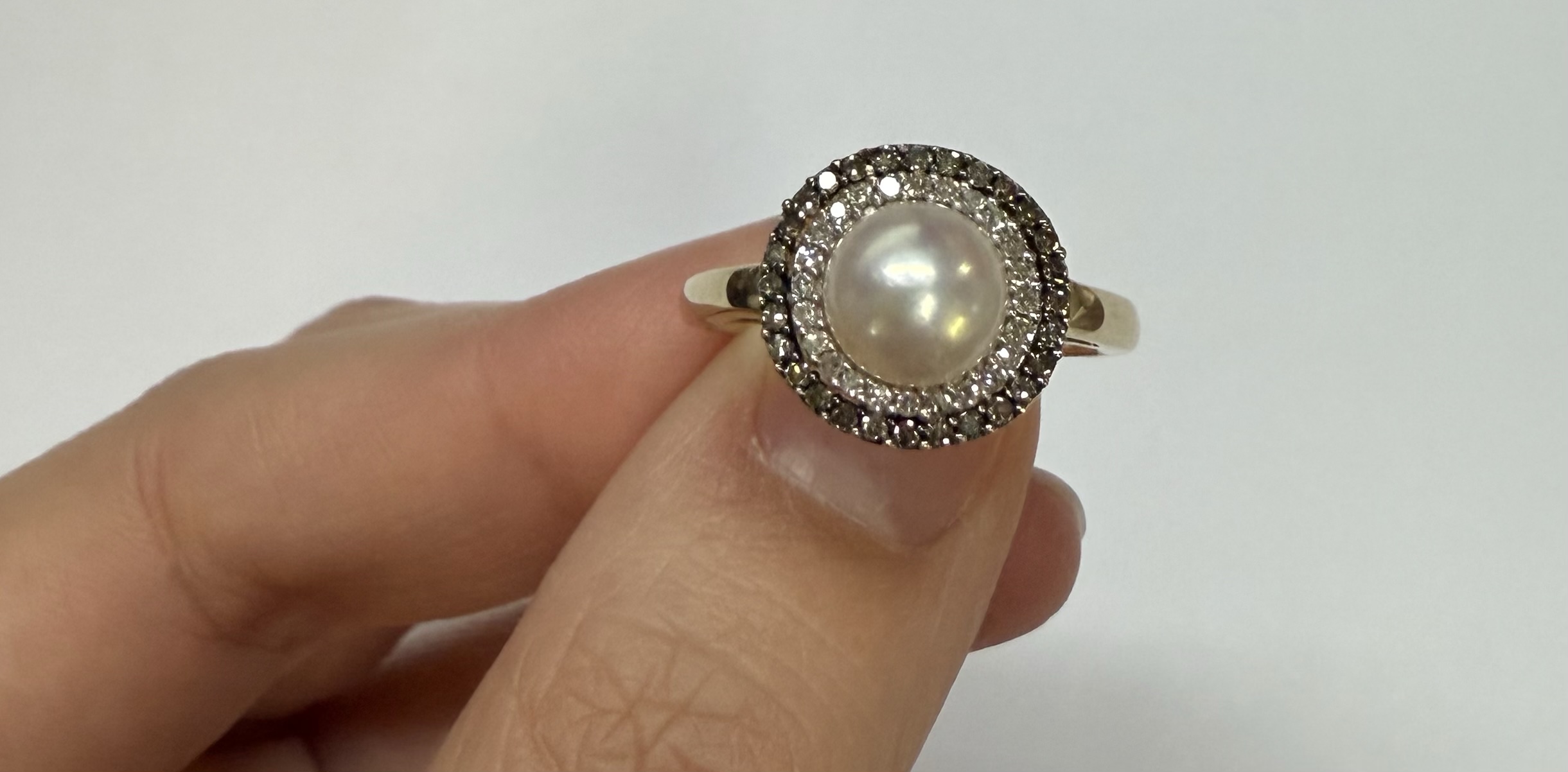 14k Yellow Gold 7 MM Cultured Pearl & Diamond Cluster Ring - Image 23
