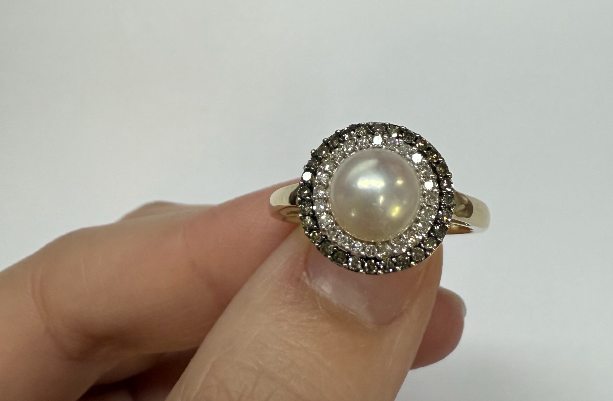14k Yellow Gold 7 MM Cultured Pearl & Diamond Cluster Ring - Image 24