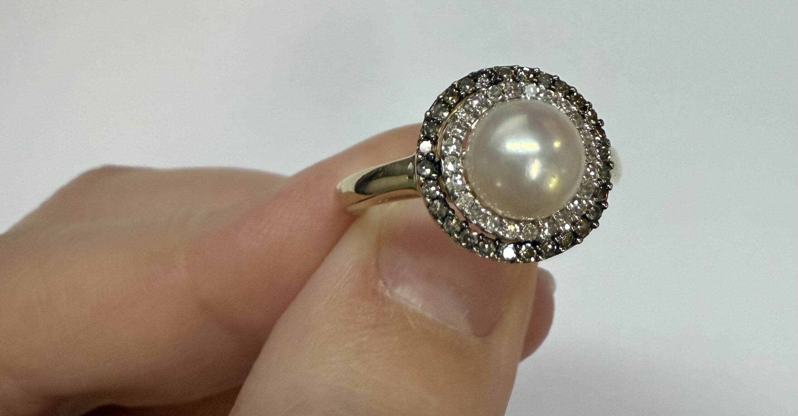 14k Yellow Gold 7 MM Cultured Pearl & Diamond Cluster Ring - Image 27