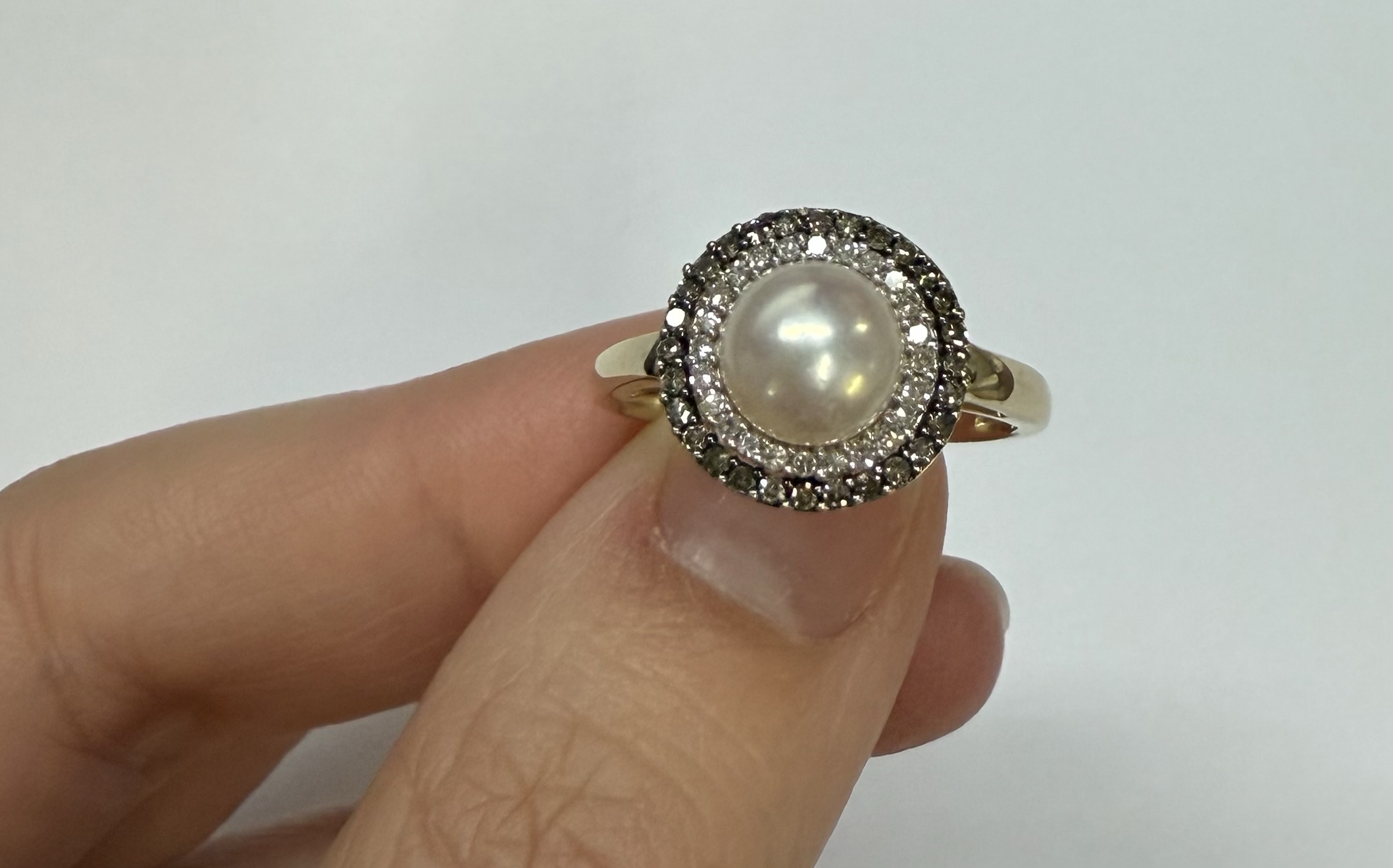 14k Yellow Gold 7 MM Cultured Pearl & Diamond Cluster Ring - Image 30