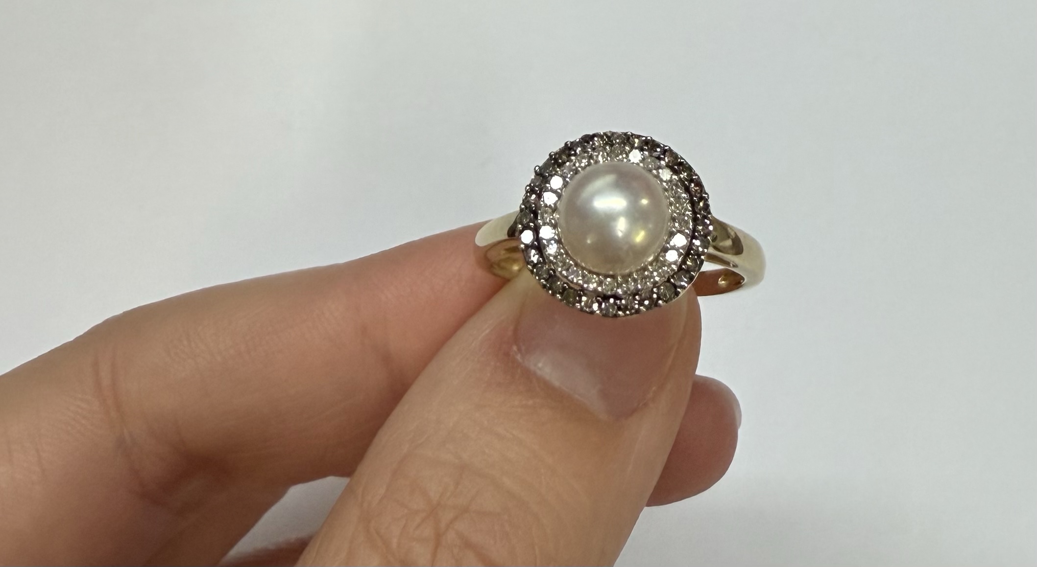 14k Yellow Gold 7 MM Cultured Pearl & Diamond Cluster Ring - Image 31