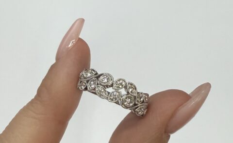 14k White Gold 16 Stone Genuine 1/2 Cttw Round Brilliant Cut Diamond Mill Grain Band