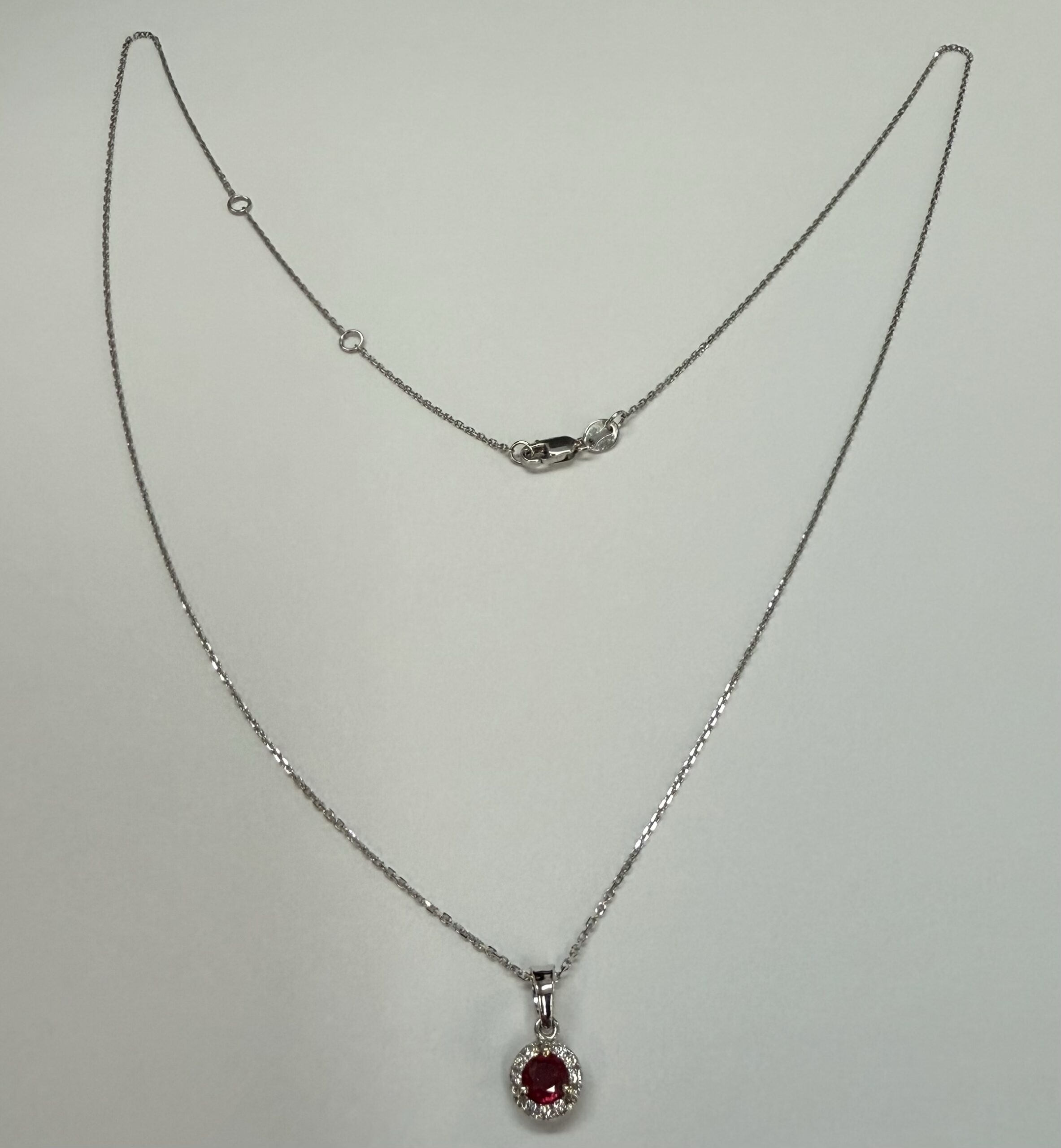 14k White Gold Genuine .32 Cttw Ruby & Diamond Halo Pendant - Image 20