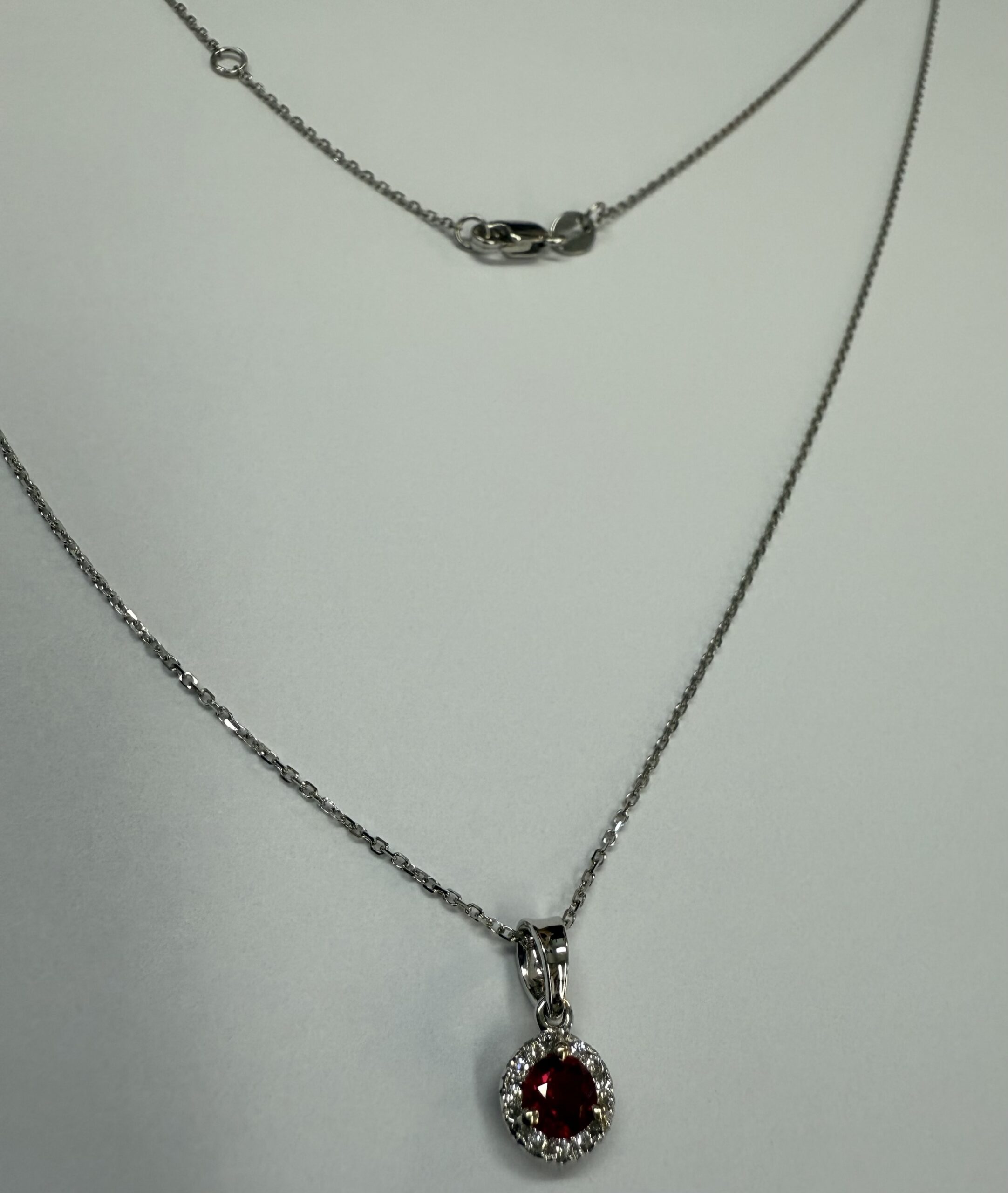 14k White Gold Genuine .32 Cttw Ruby & Diamond Halo Pendant - Image 19