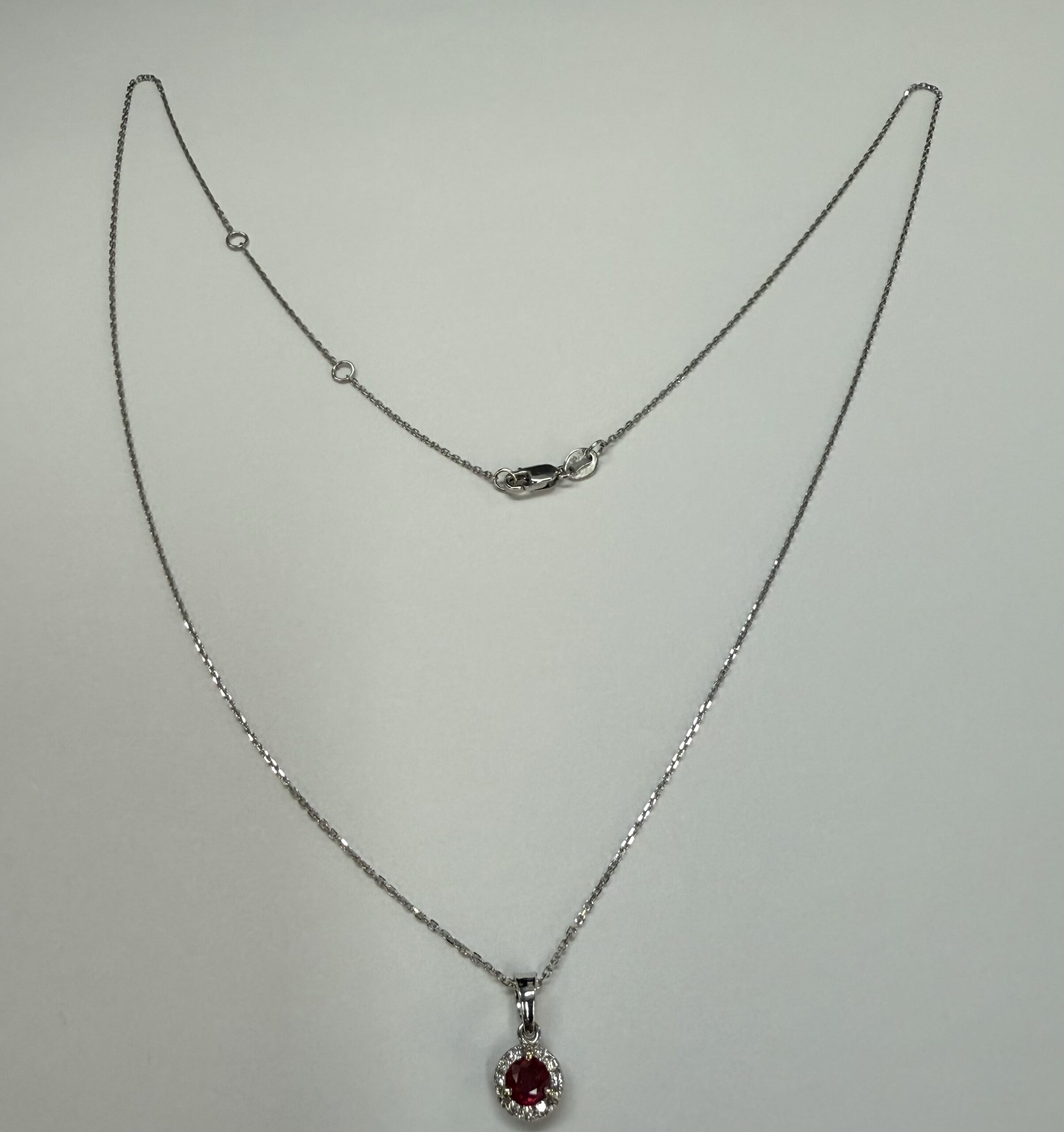 14k White Gold Genuine .32 Cttw Ruby & Diamond Halo Pendant - Image 18