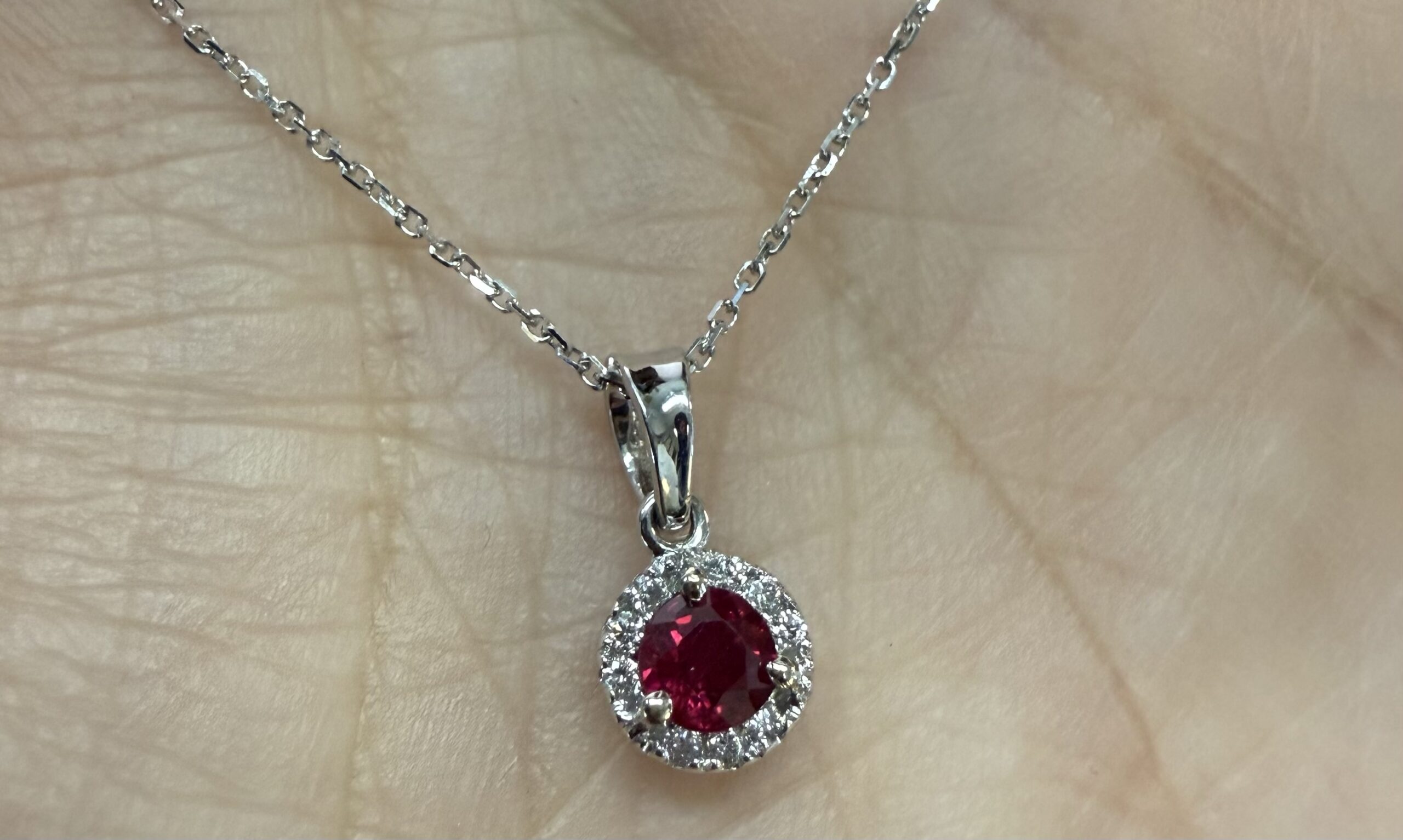 14k White Gold Genuine .32 Cttw Ruby & Diamond Halo Pendant - Image 14