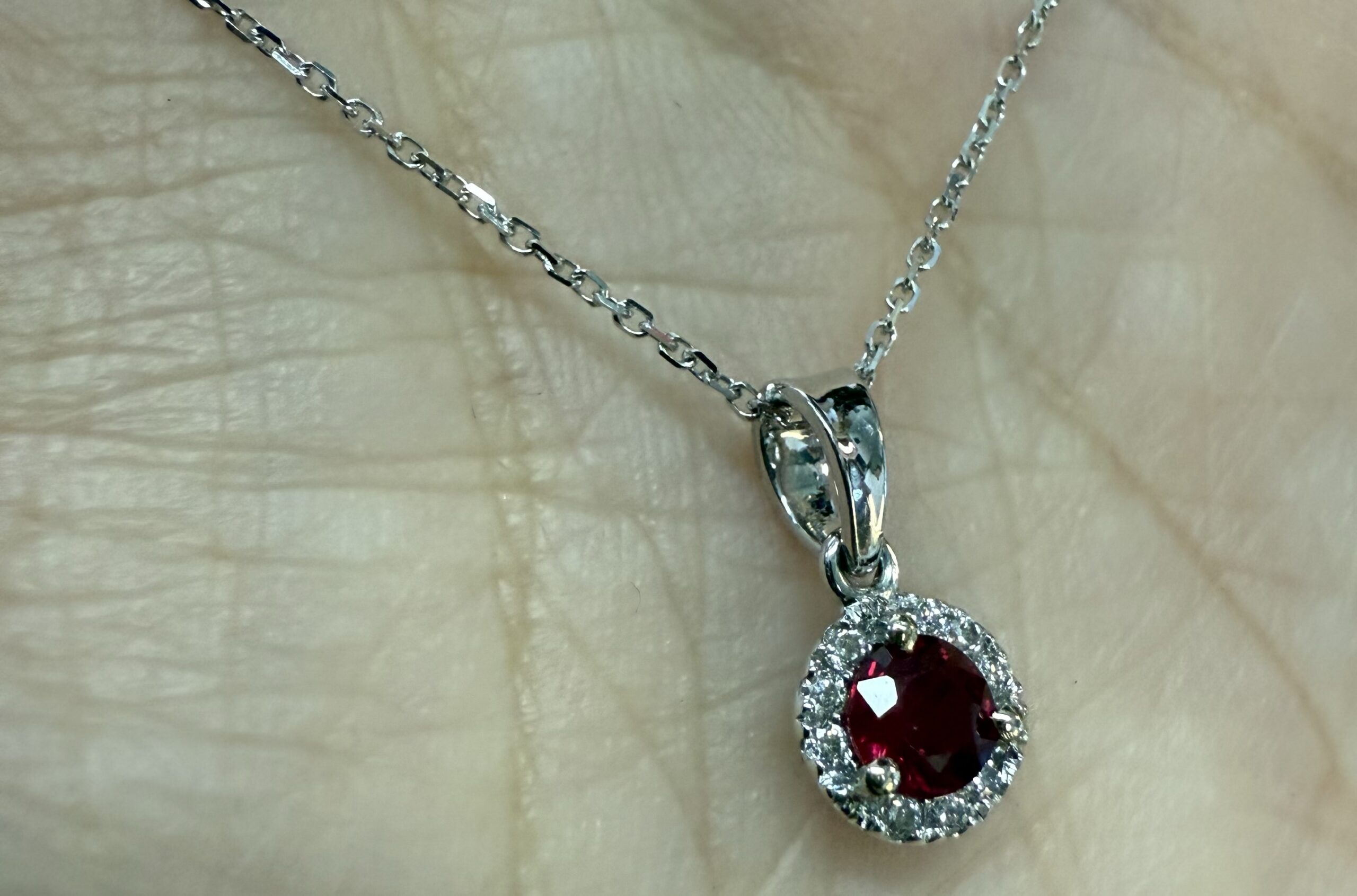 14k White Gold Genuine .32 Cttw Ruby & Diamond Halo Pendant - Image 13