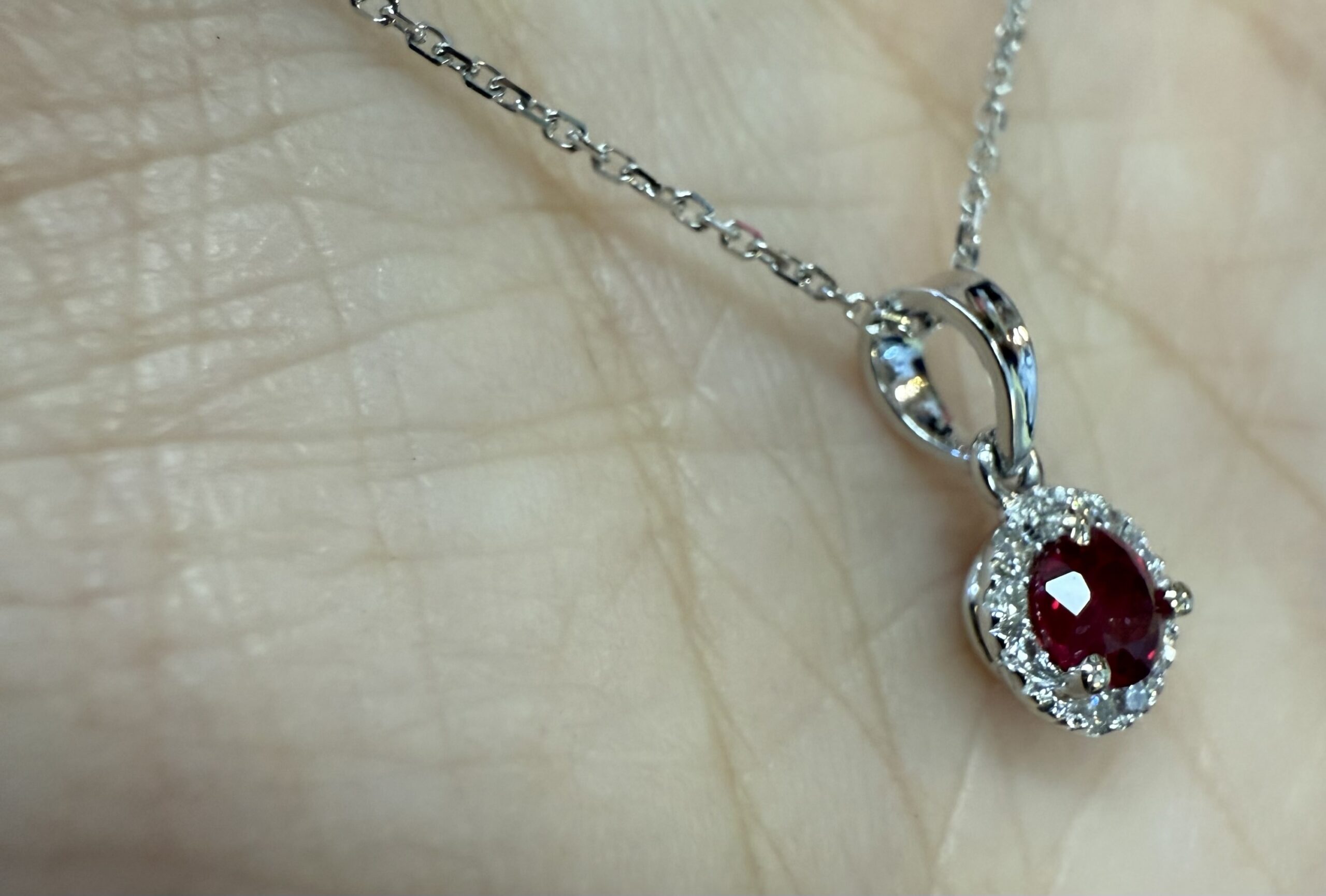 14k White Gold Genuine .32 Cttw Ruby & Diamond Halo Pendant - Image 12