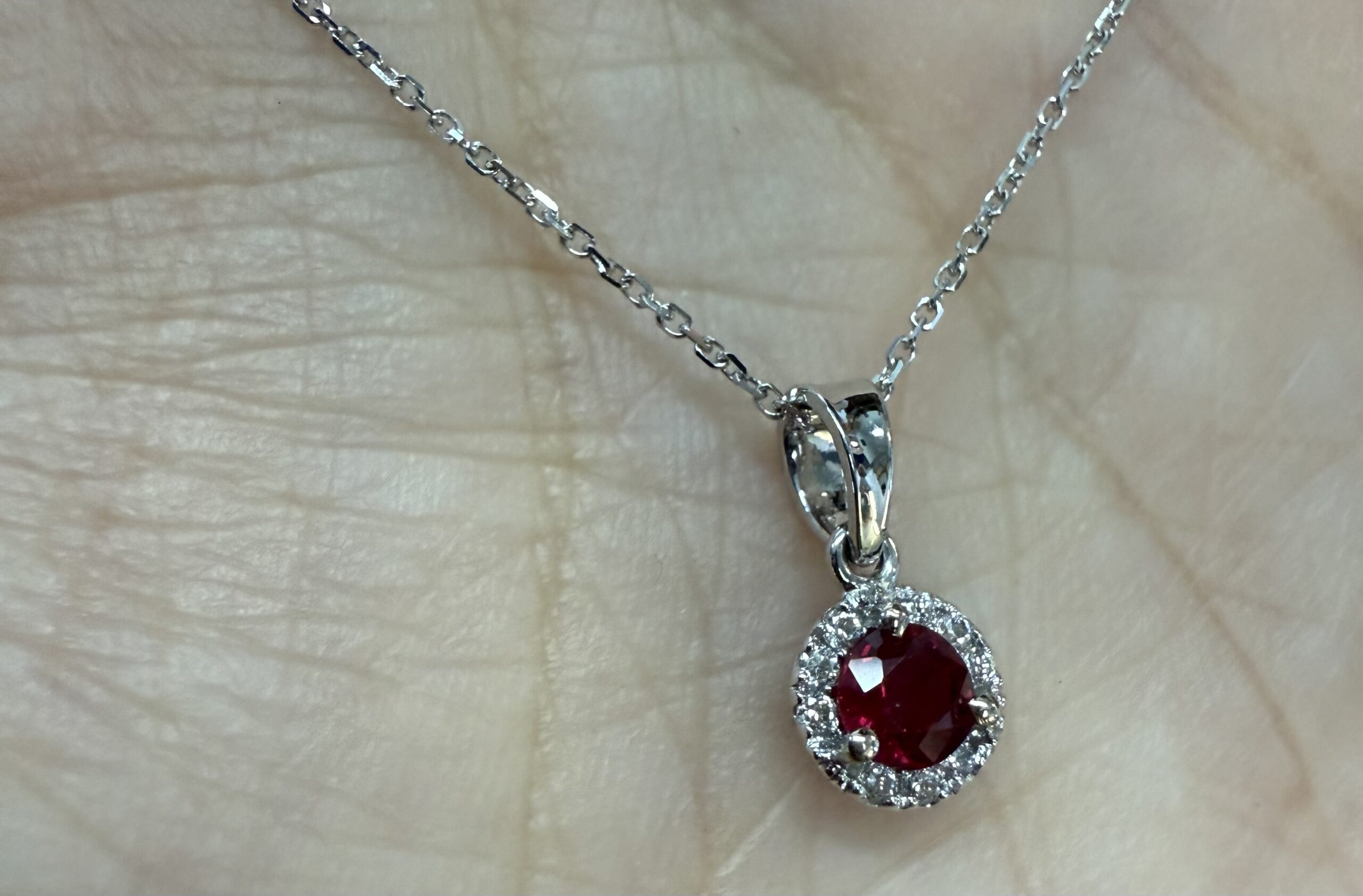14k White Gold Genuine .32 Cttw Ruby & Diamond Halo Pendant - Image 10