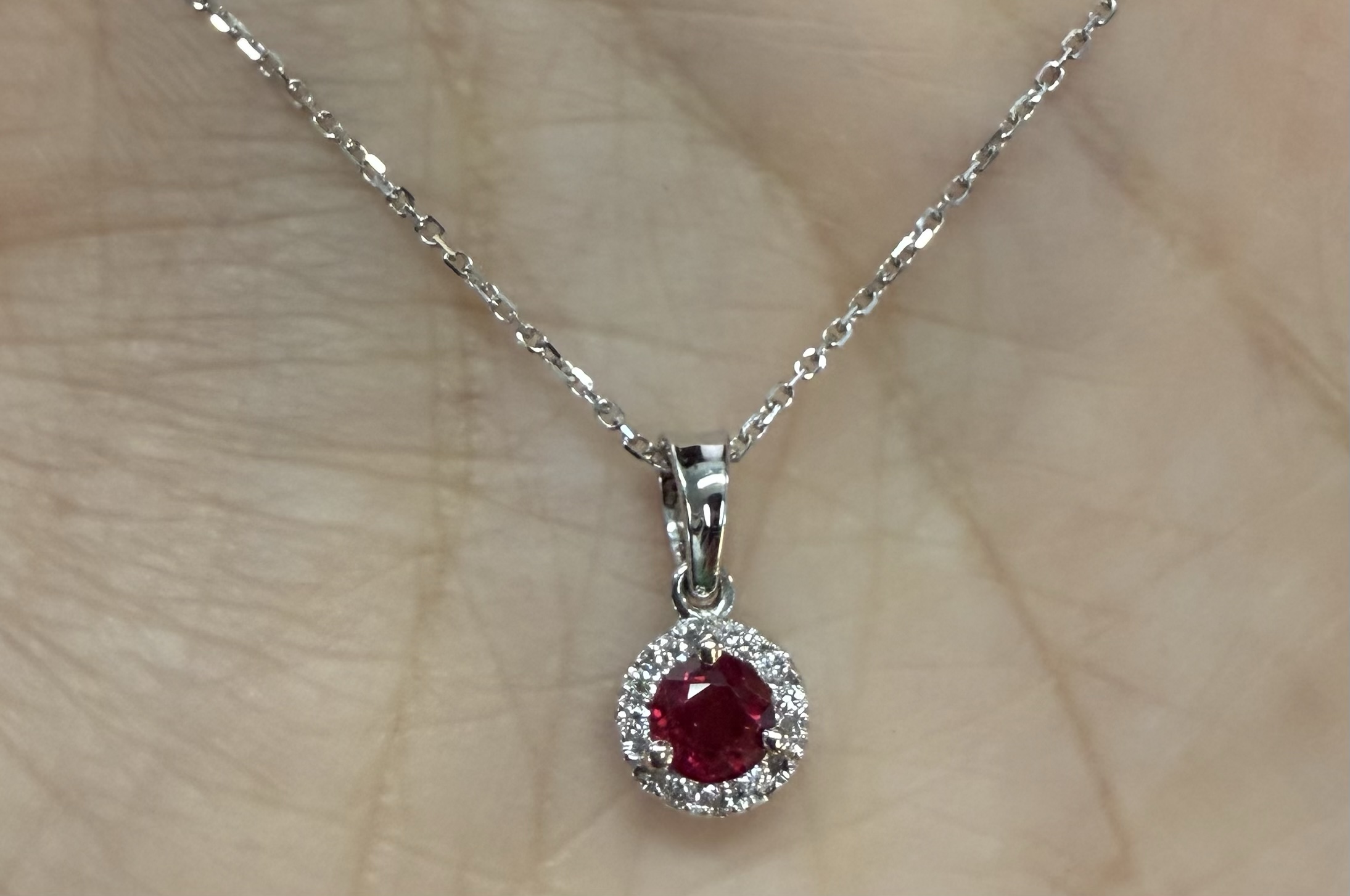 14k White Gold Genuine .32 Cttw Ruby & Diamond Halo Pendant - Image 8