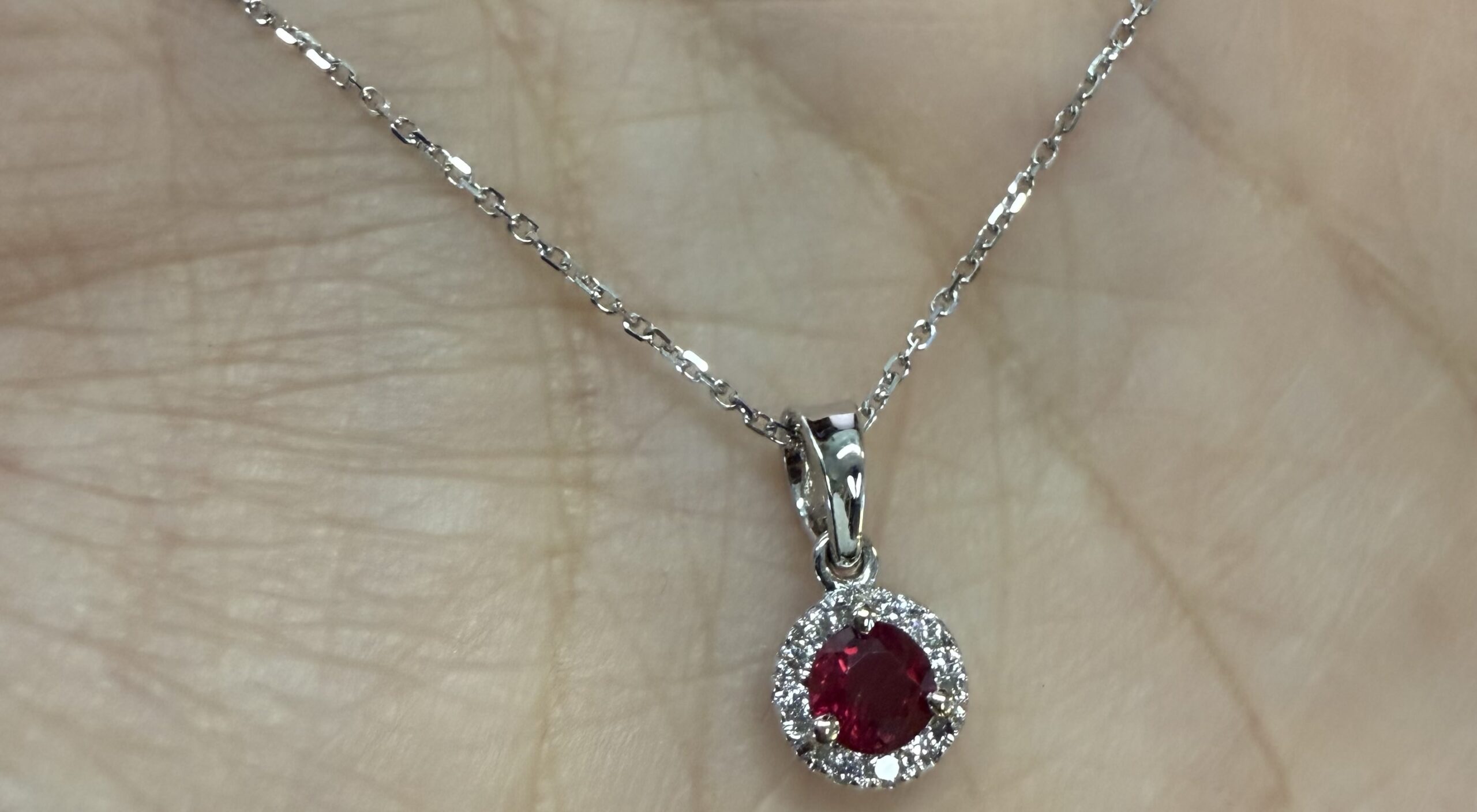14k White Gold Genuine .32 Cttw Ruby & Diamond Halo Pendant - Image 7