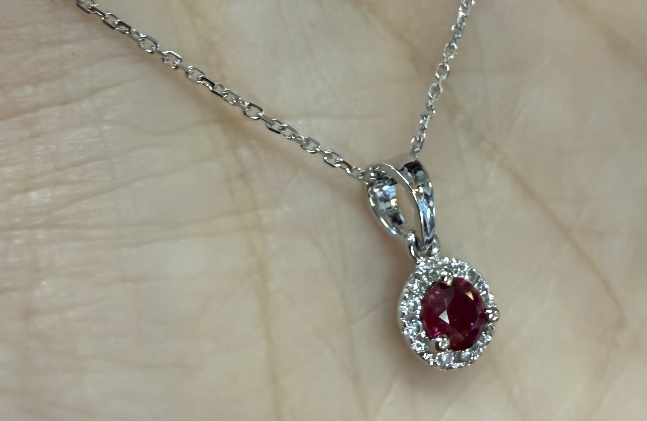 14k White Gold Genuine .32 Cttw Ruby & Diamond Halo Pendant - Image 6