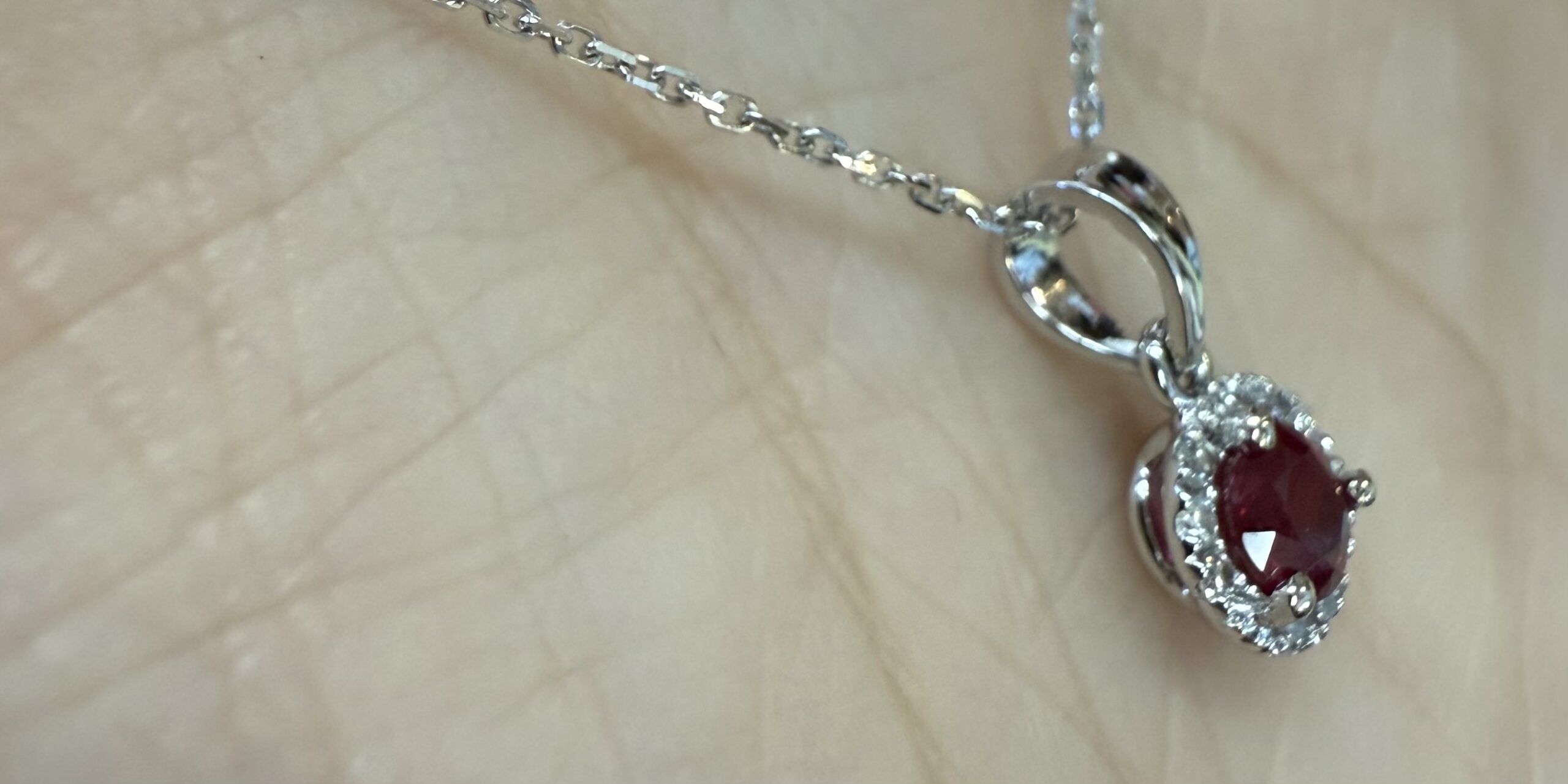 14k White Gold Genuine .32 Cttw Ruby & Diamond Halo Pendant - Image 5