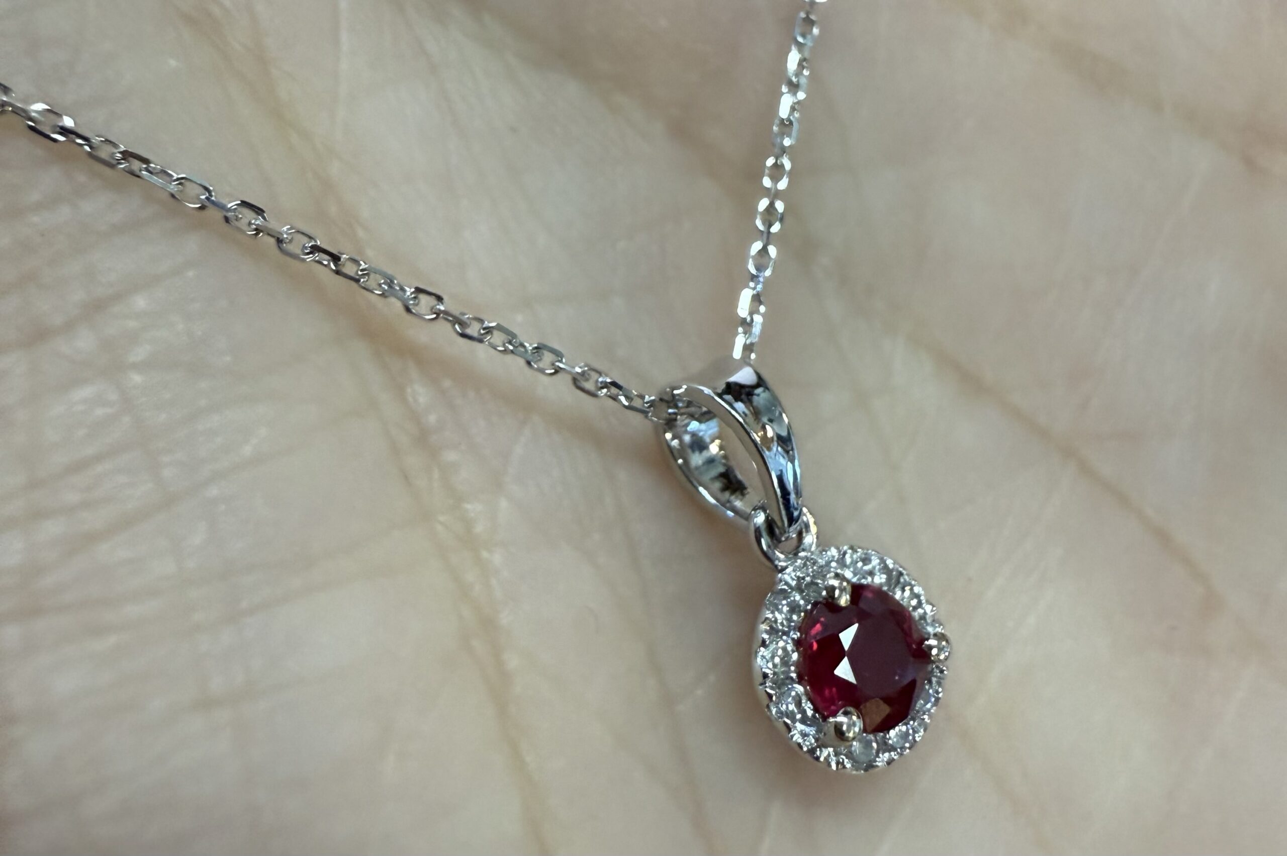 14k White Gold Genuine .32 Cttw Ruby & Diamond Halo Pendant - Image 4