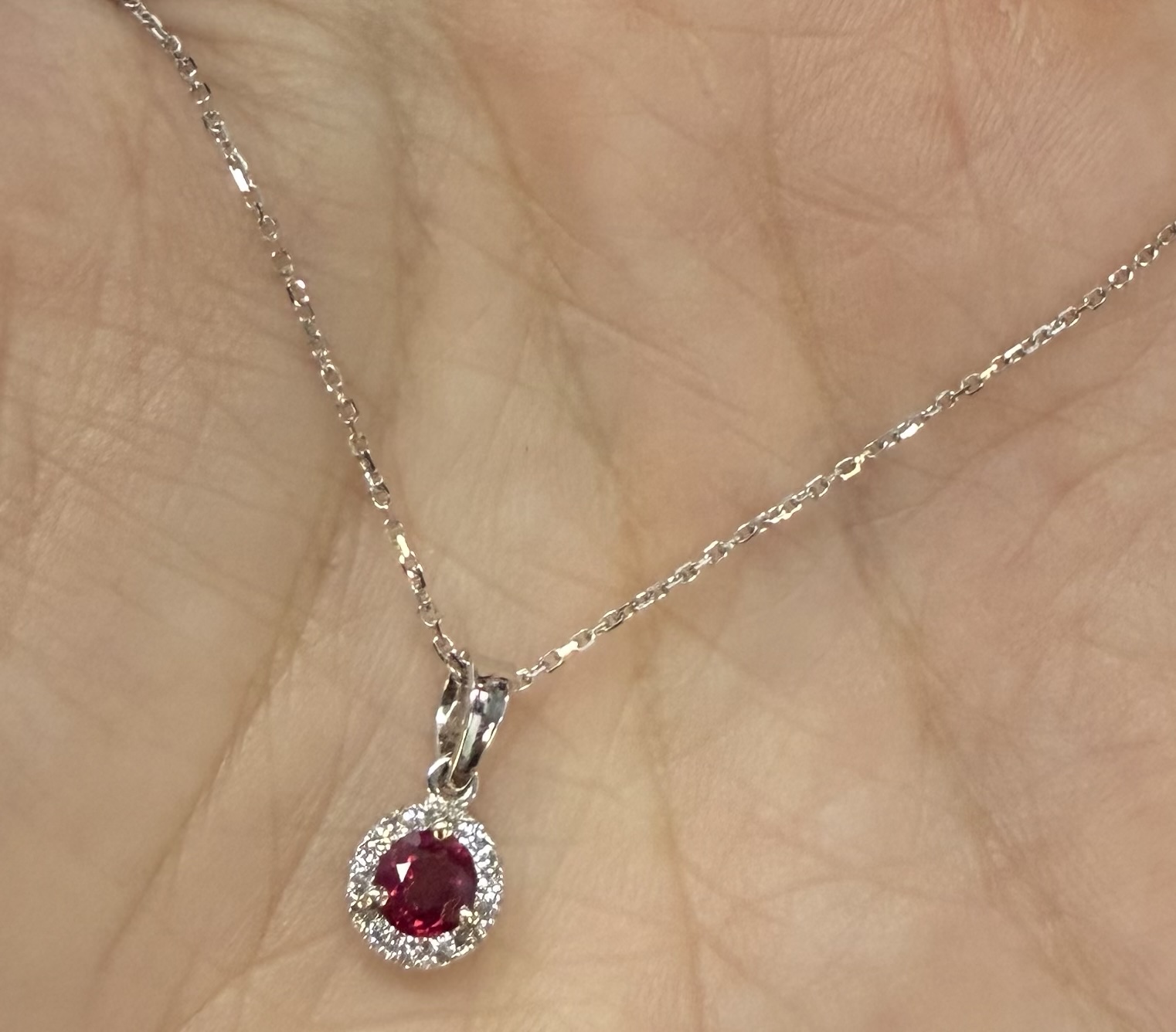 14k White Gold Genuine .32 Cttw Ruby & Diamond Halo Pendant - Image 2
