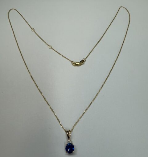 14k Yellow Gold .66 Cttw Ceylon Sapphire & Diamond Pendant