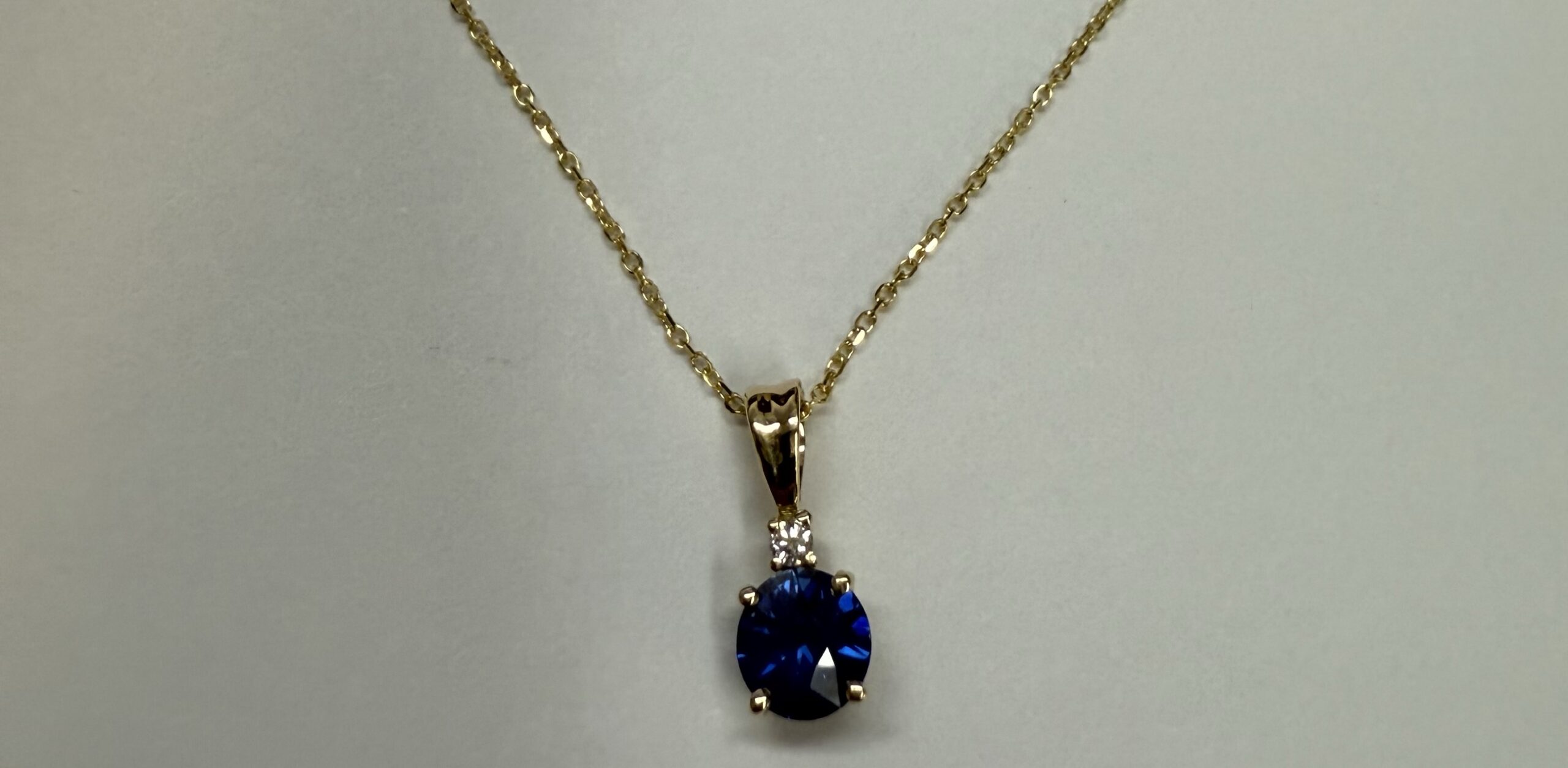 14k Yellow Gold .66 Cttw Ceylon Sapphire & Diamond Pendant - Image 2