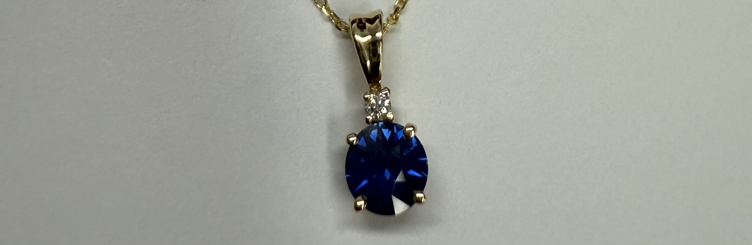 14k Yellow Gold .66 Cttw Ceylon Sapphire & Diamond Pendant - Image 3