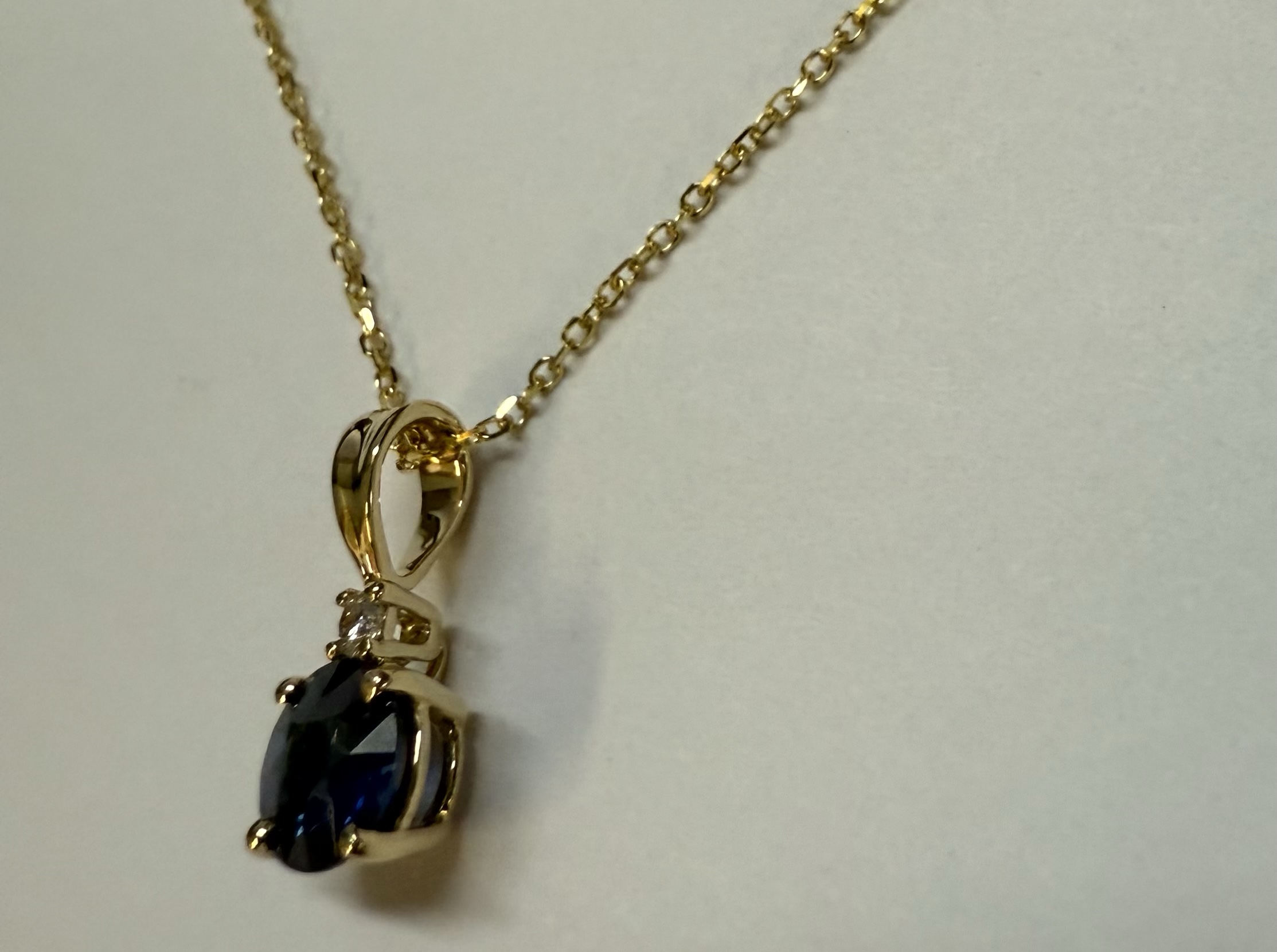 14k Yellow Gold .66 Cttw Ceylon Sapphire & Diamond Pendant - Image 6