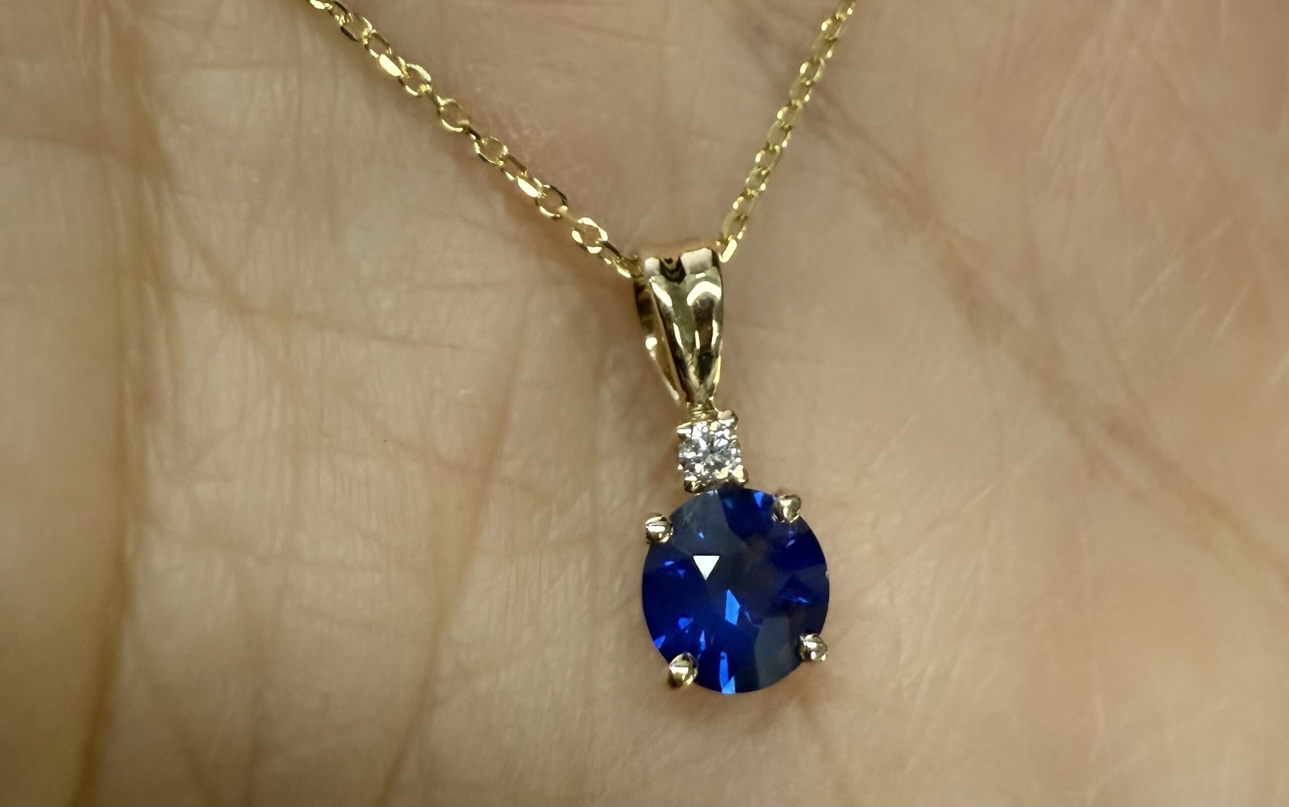 14k Yellow Gold .66 Cttw Ceylon Sapphire & Diamond Pendant - Image 12