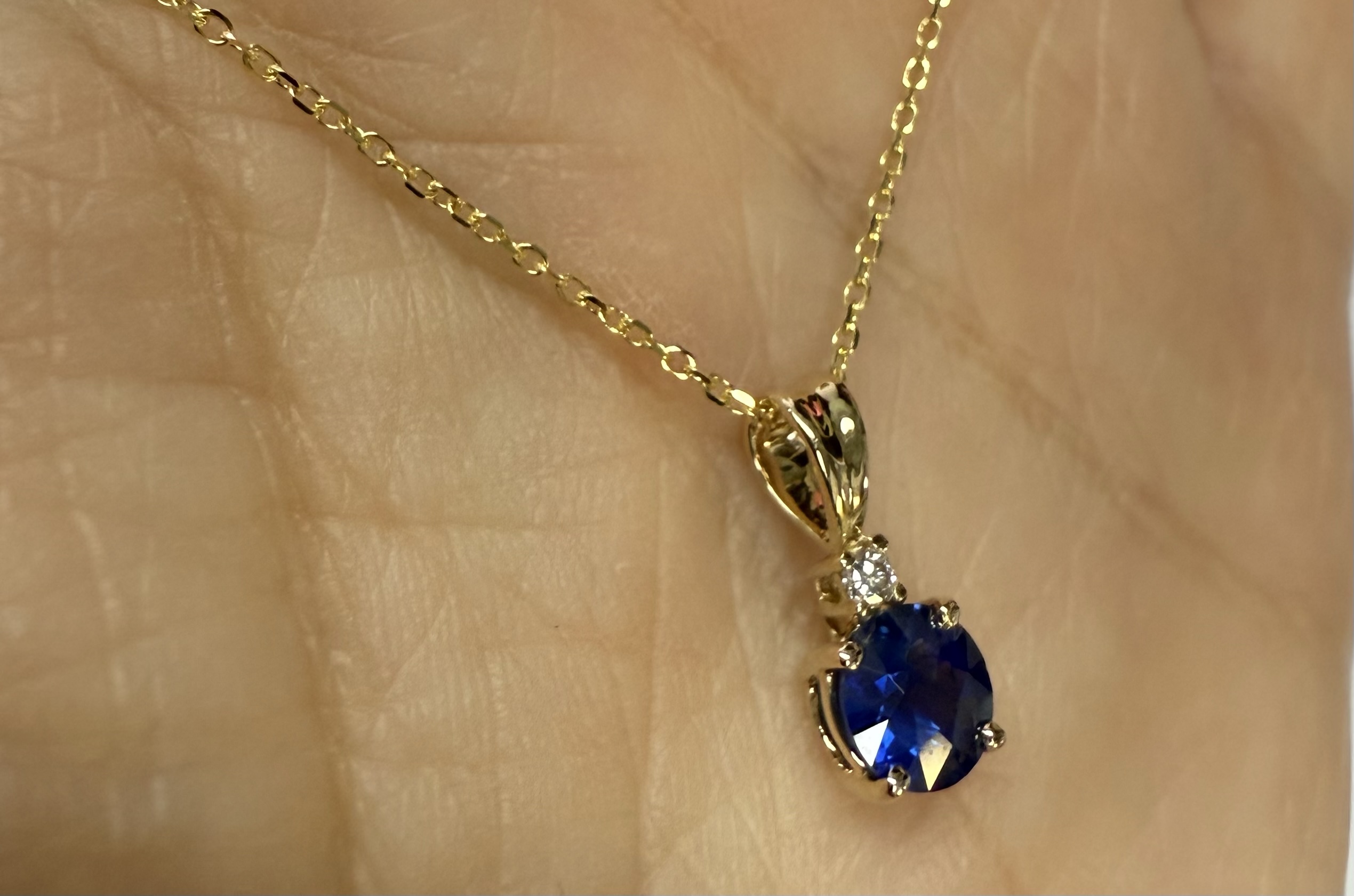 14k Yellow Gold .66 Cttw Ceylon Sapphire & Diamond Pendant - Image 15