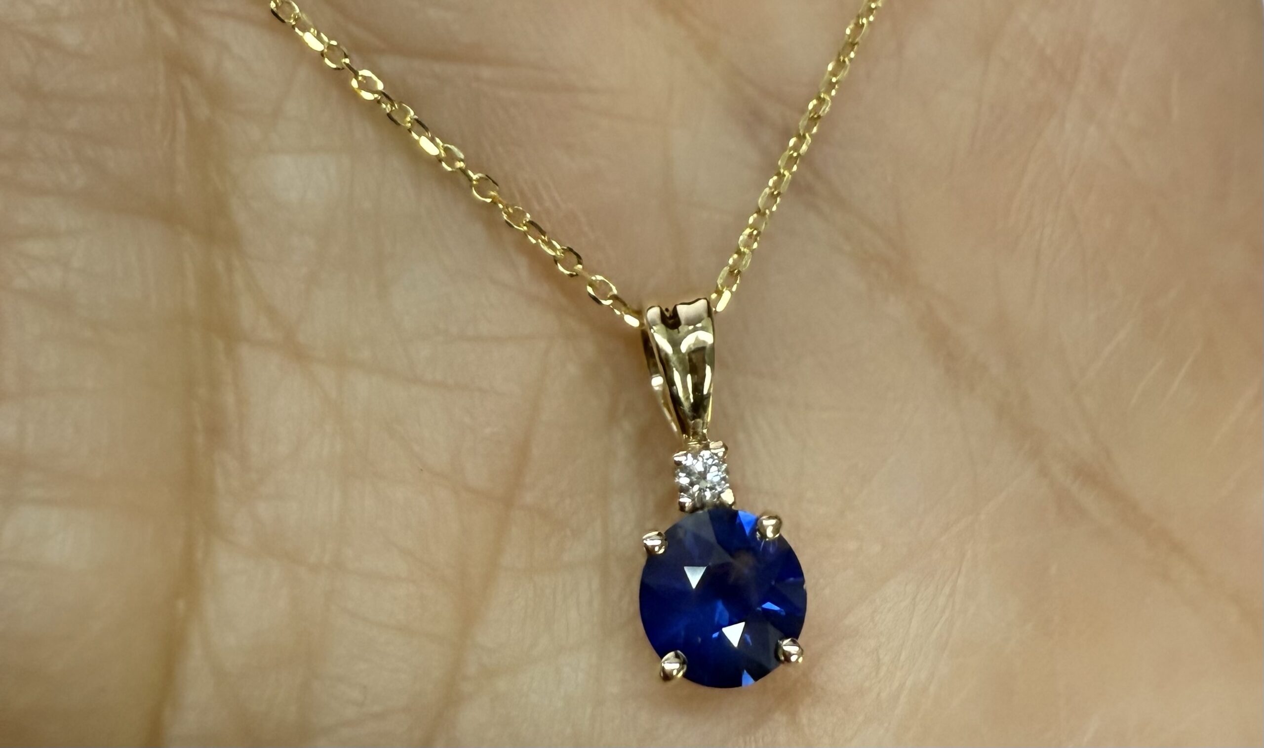14k Yellow Gold .66 Cttw Ceylon Sapphire & Diamond Pendant - Image 16