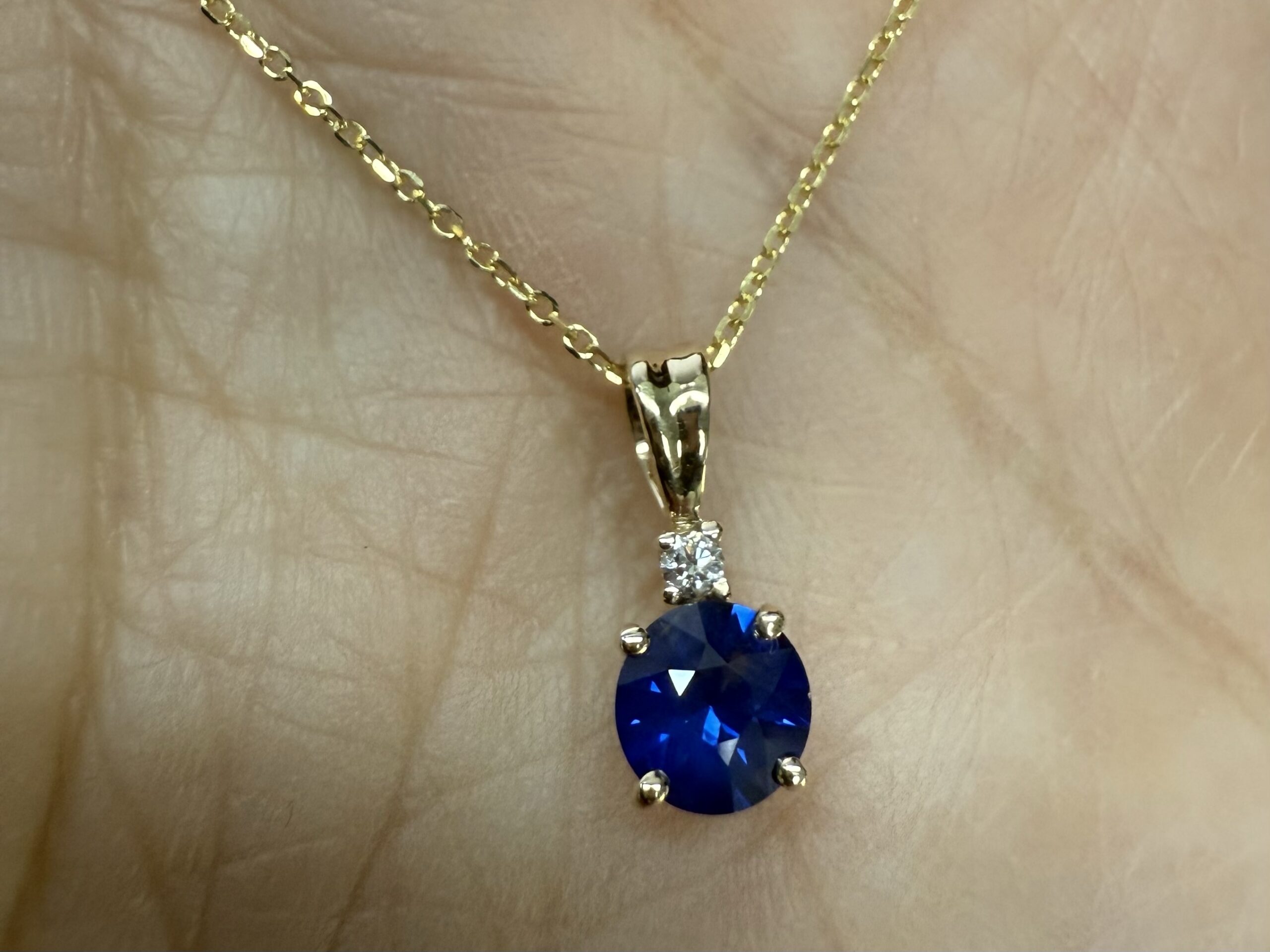 14k Yellow Gold .66 Cttw Ceylon Sapphire & Diamond Pendant - Image 17