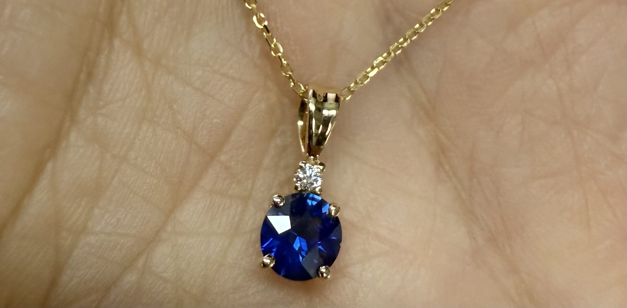14k Yellow Gold .66 Cttw Ceylon Sapphire & Diamond Pendant - Image 23