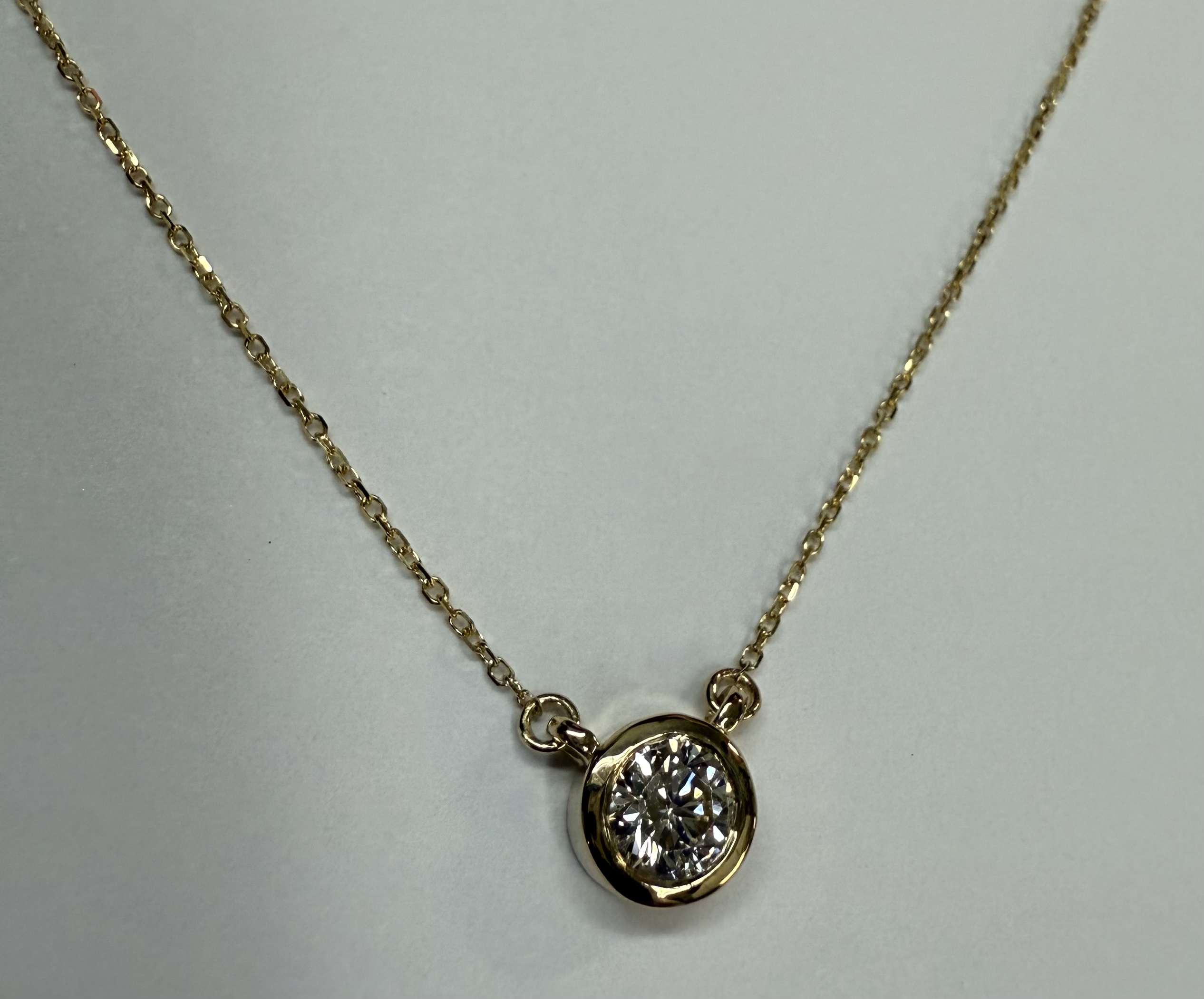 14k Yellow Gold Genuine .55 Cttw Lab Grown Round Brilliant Cut Diamond Fixed Bezel Pendant - Image 3