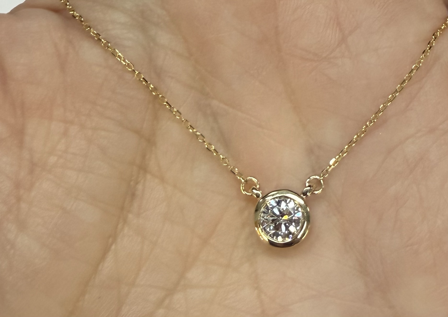 14k Yellow Gold Genuine .55 Cttw Lab Grown Round Brilliant Cut Diamond Fixed Bezel Pendant