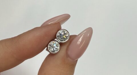 14k White Gold Genuine 1.50 Cttw Lab Grown Round Brilliant Cut Diamond Bezel Stud Earrings