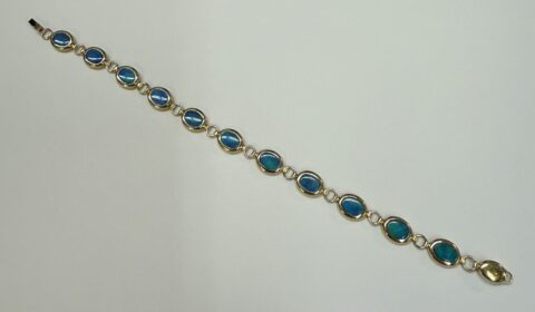 14k Yellow Gold Genuine Opal Bezel Set Link Bracelet