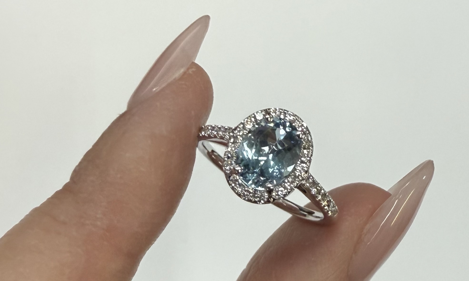 14k White Gold Genuine 1.12 Cttw Aquamarine & Diamond Halo Ring - Image 2