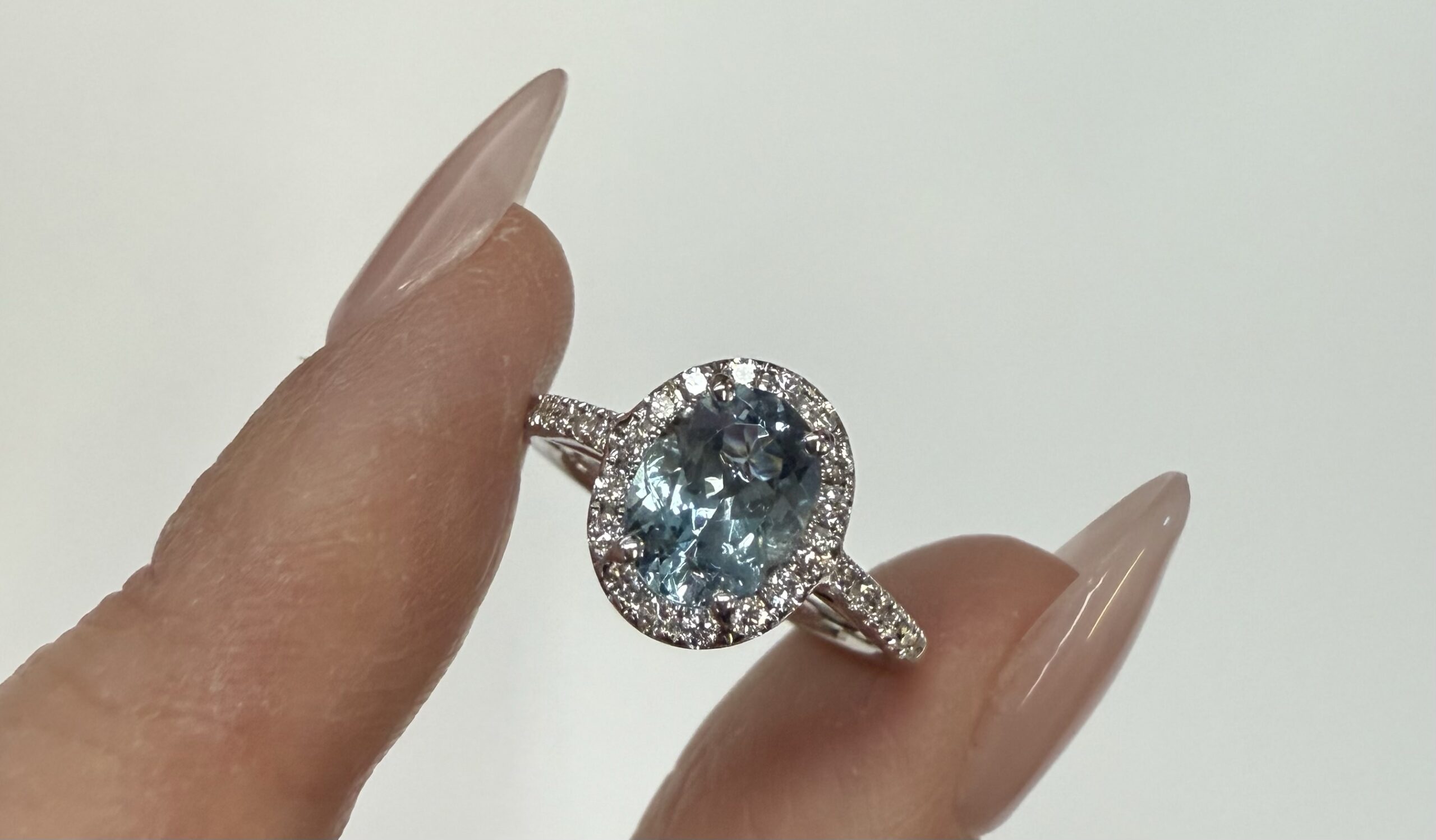14k White Gold Genuine 1.12 Cttw Aquamarine & Diamond Halo Ring - Image 3