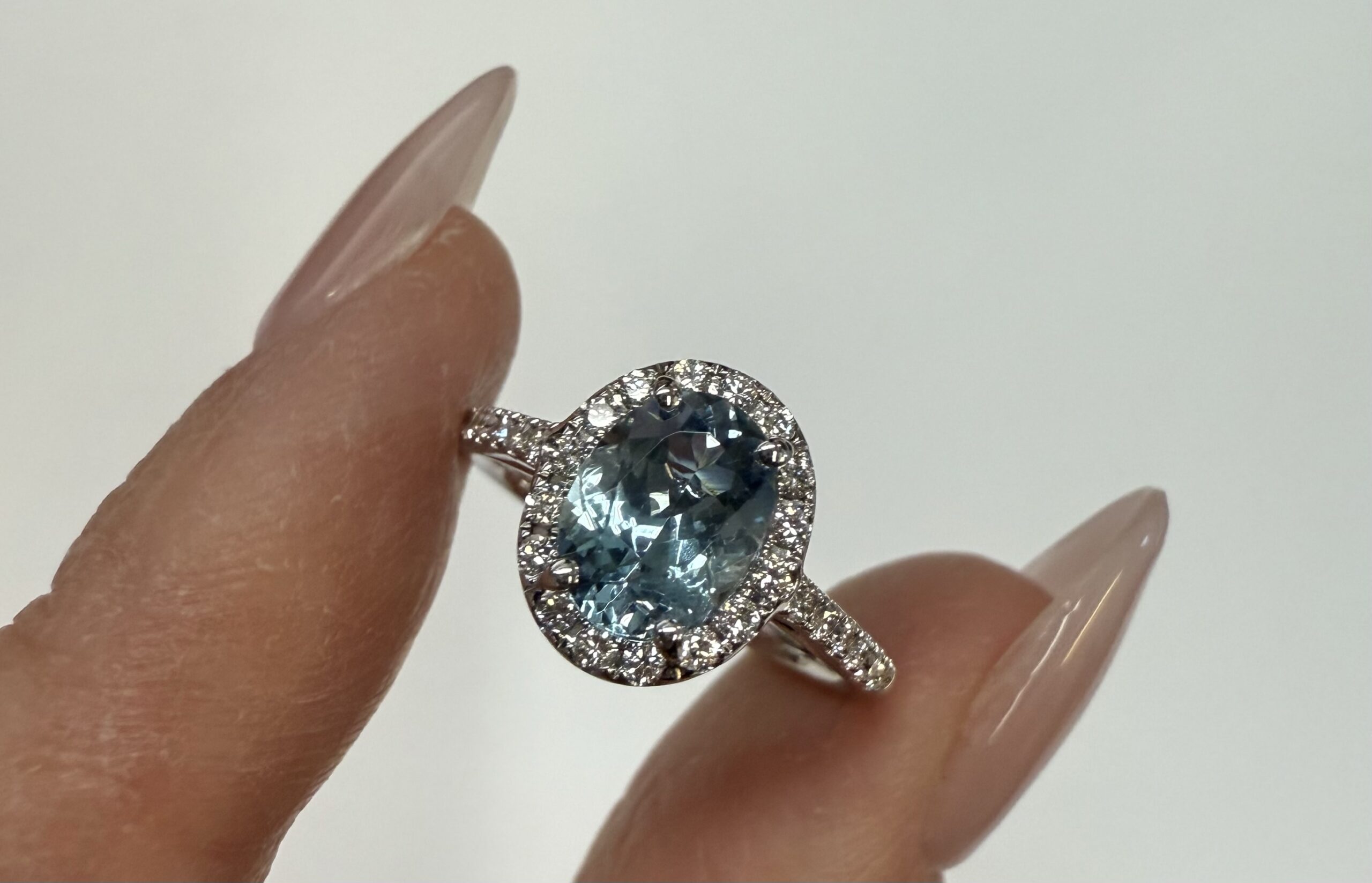 14k White Gold Genuine 1.12 Cttw Aquamarine & Diamond Halo Ring - Image 4