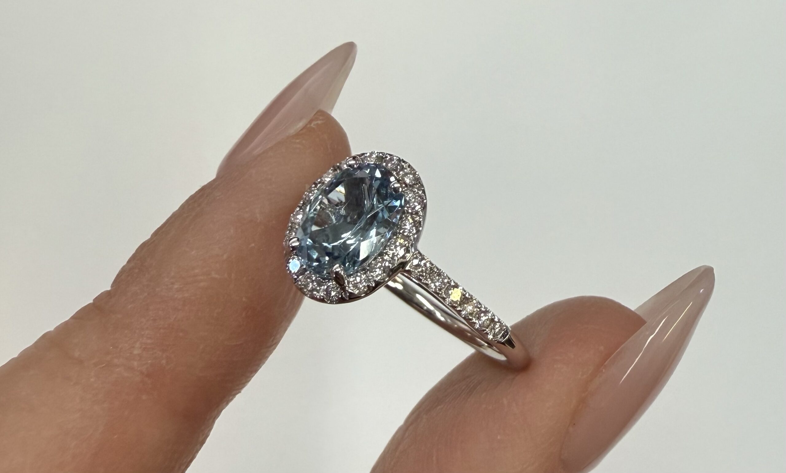 14k White Gold Genuine 1.12 Cttw Aquamarine & Diamond Halo Ring - Image 5