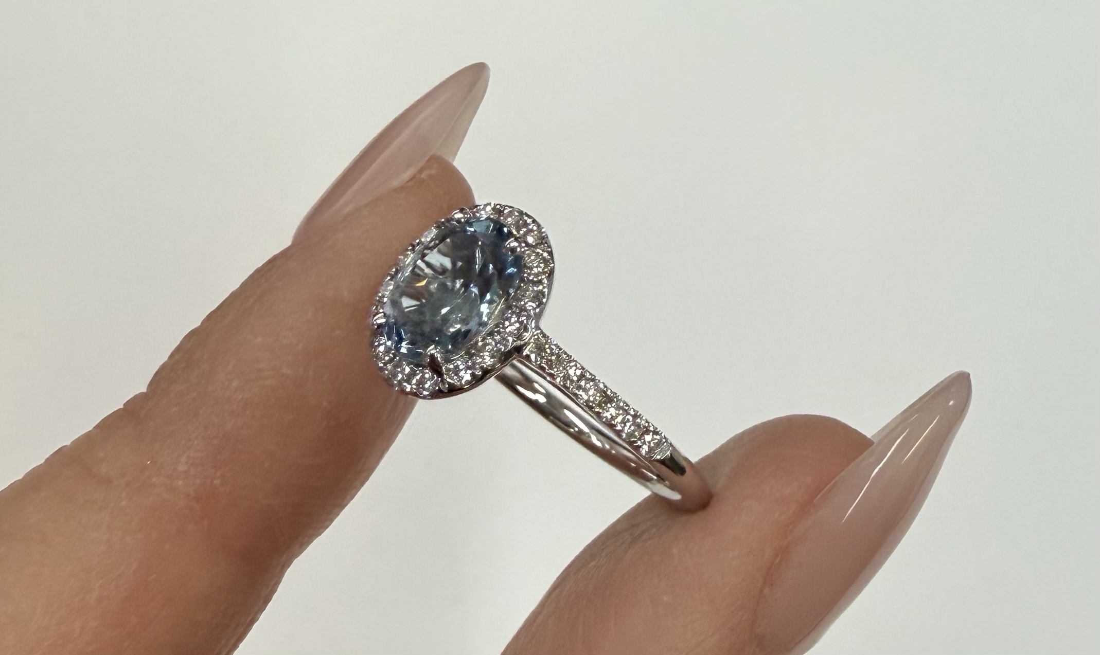 14k White Gold Genuine 1.12 Cttw Aquamarine & Diamond Halo Ring - Image 6