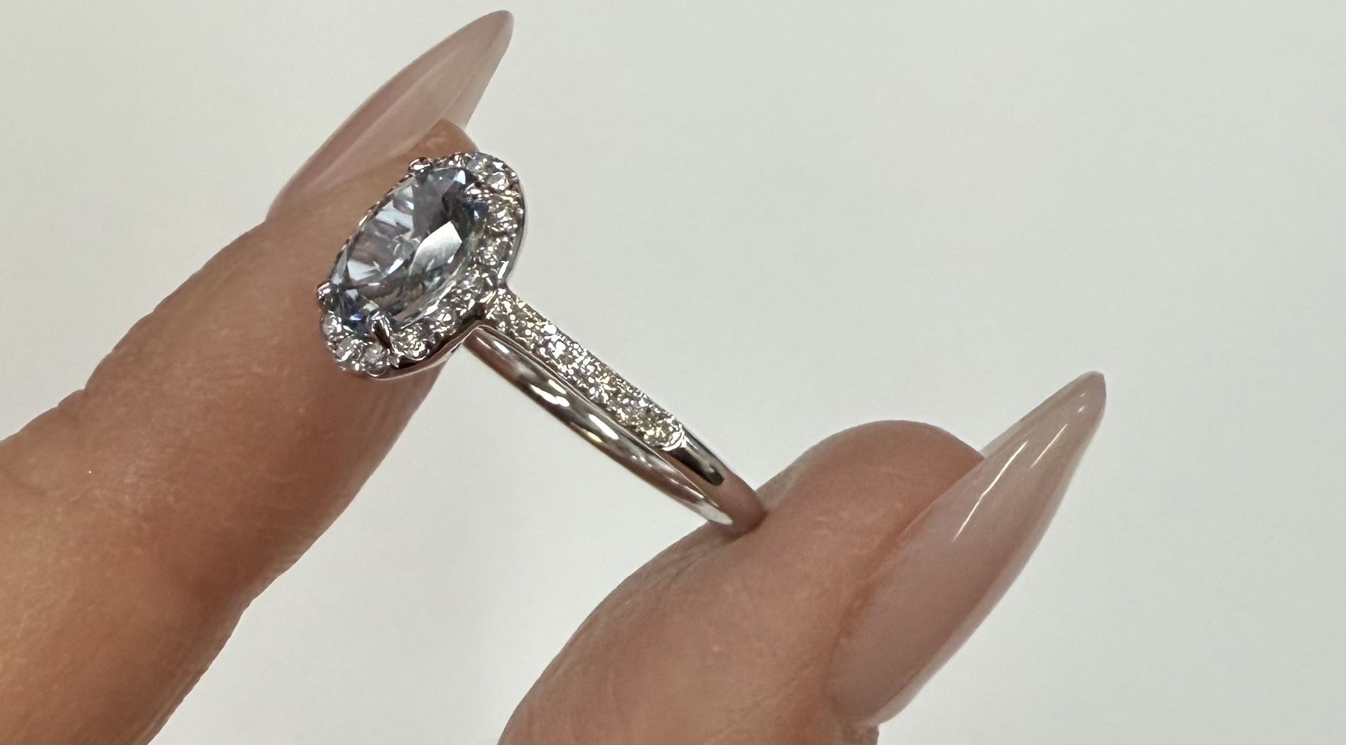 14k White Gold Genuine 1.12 Cttw Aquamarine & Diamond Halo Ring - Image 7