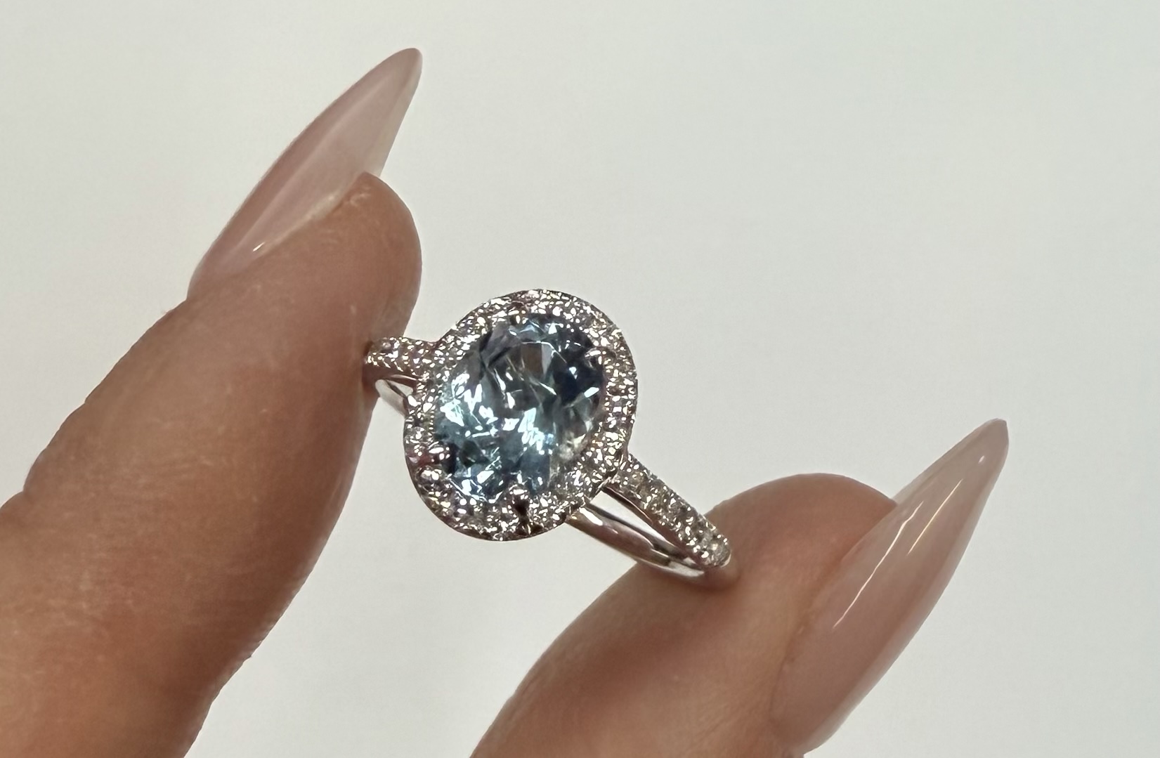 14k White Gold Genuine 1.12 Cttw Aquamarine & Diamond Halo Ring - Image 8