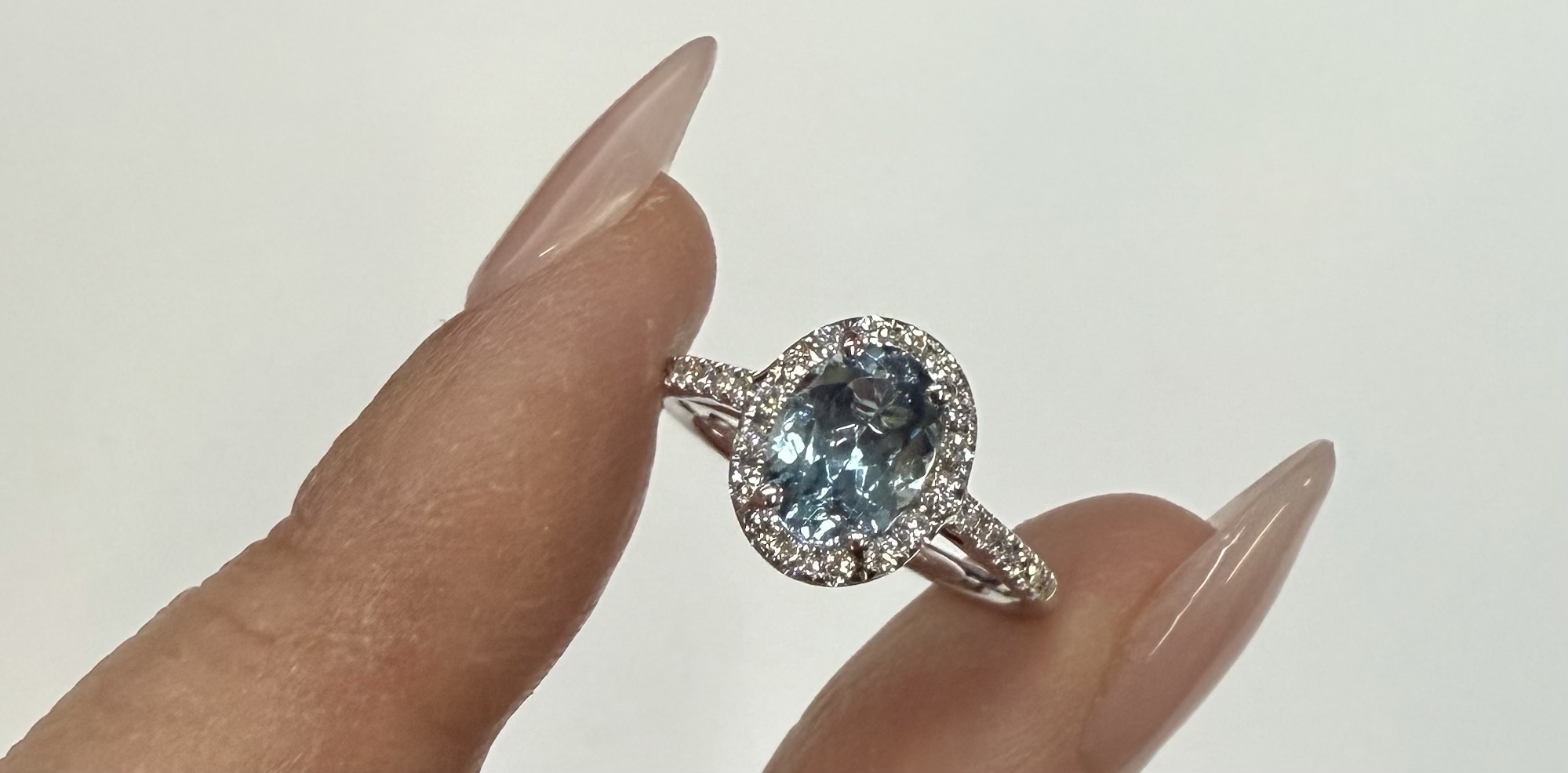 14k White Gold Genuine 1.12 Cttw Aquamarine & Diamond Halo Ring - Image 9