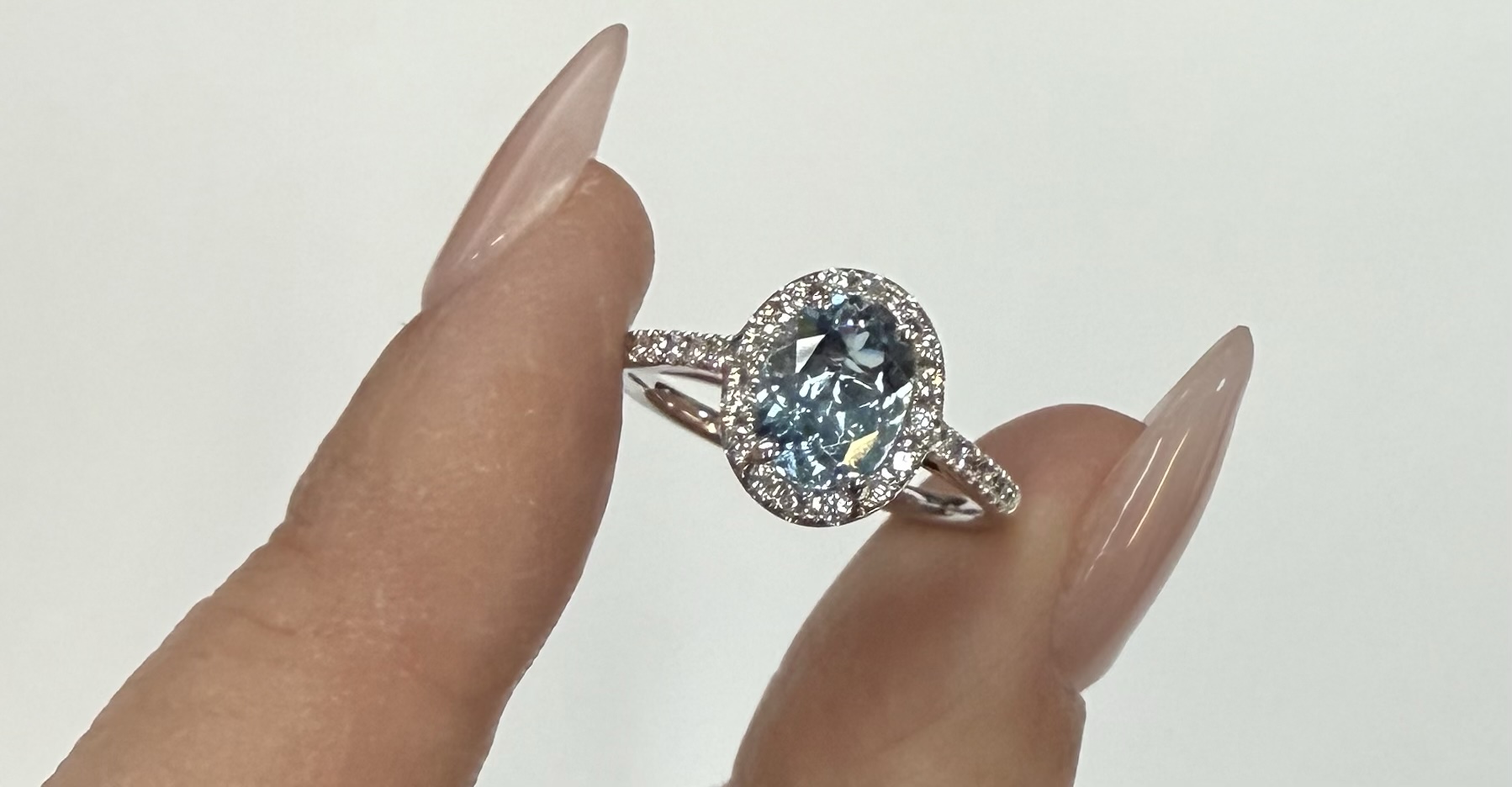 14k White Gold Genuine 1.12 Cttw Aquamarine & Diamond Halo Ring