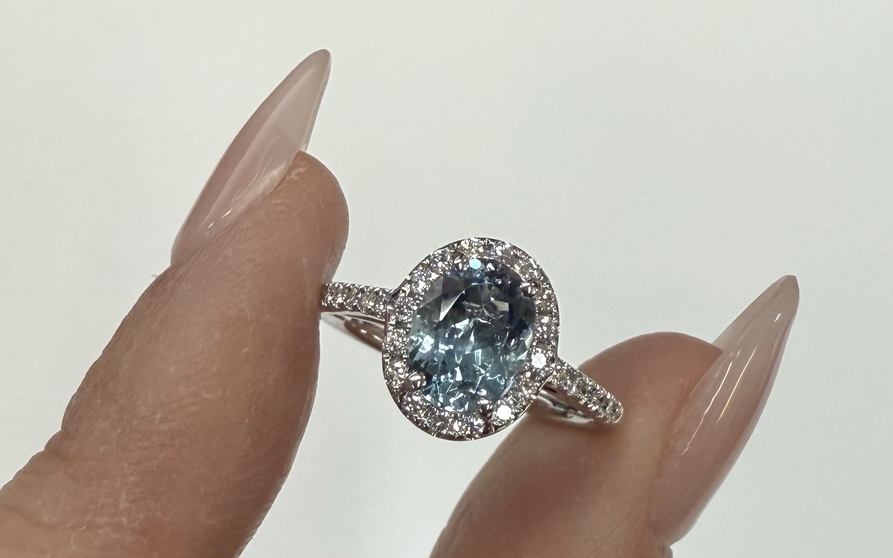 14k White Gold Genuine 1.12 Cttw Aquamarine & Diamond Halo Ring - Image 10