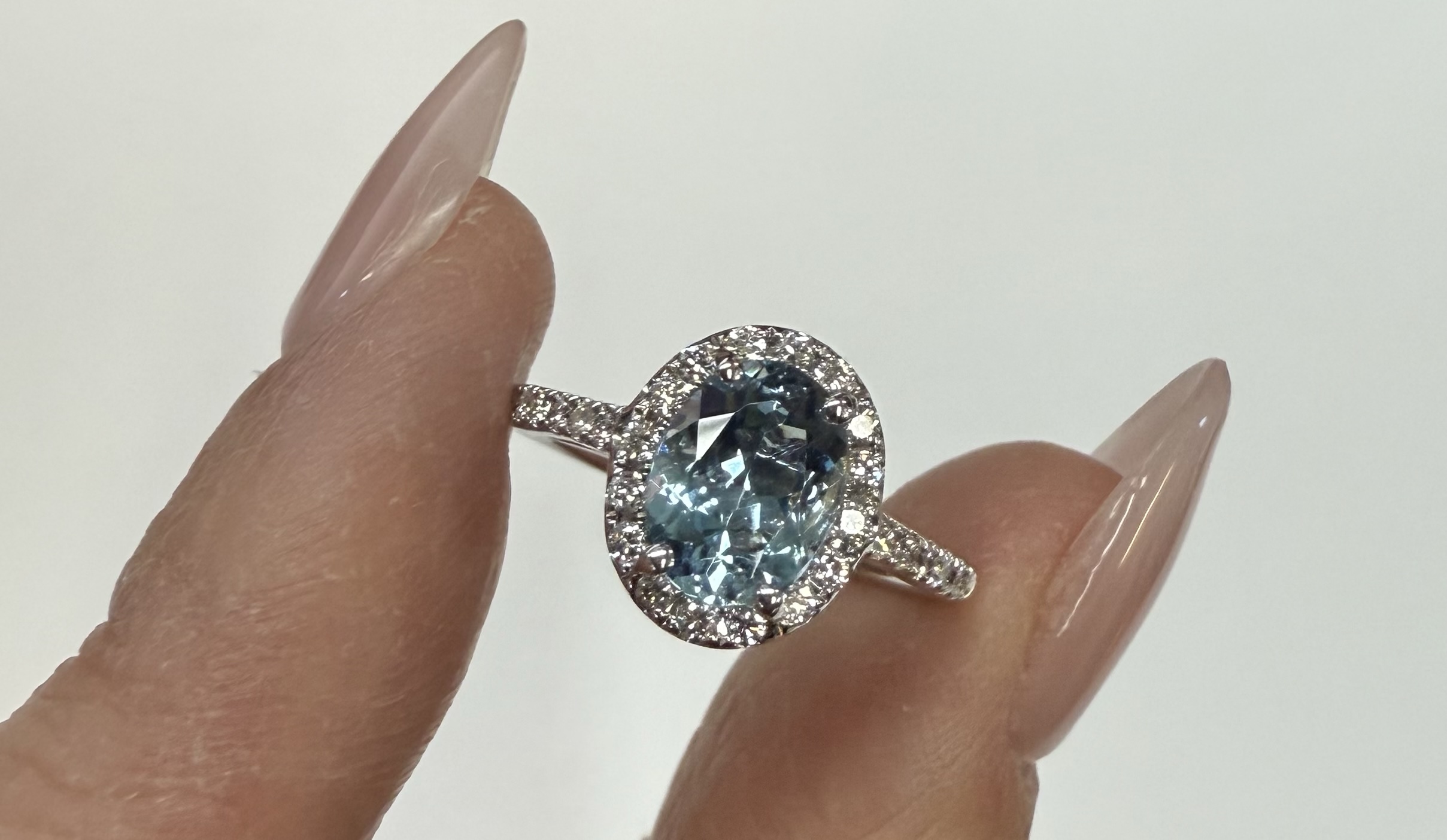 14k White Gold Genuine 1.12 Cttw Aquamarine & Diamond Halo Ring - Image 11