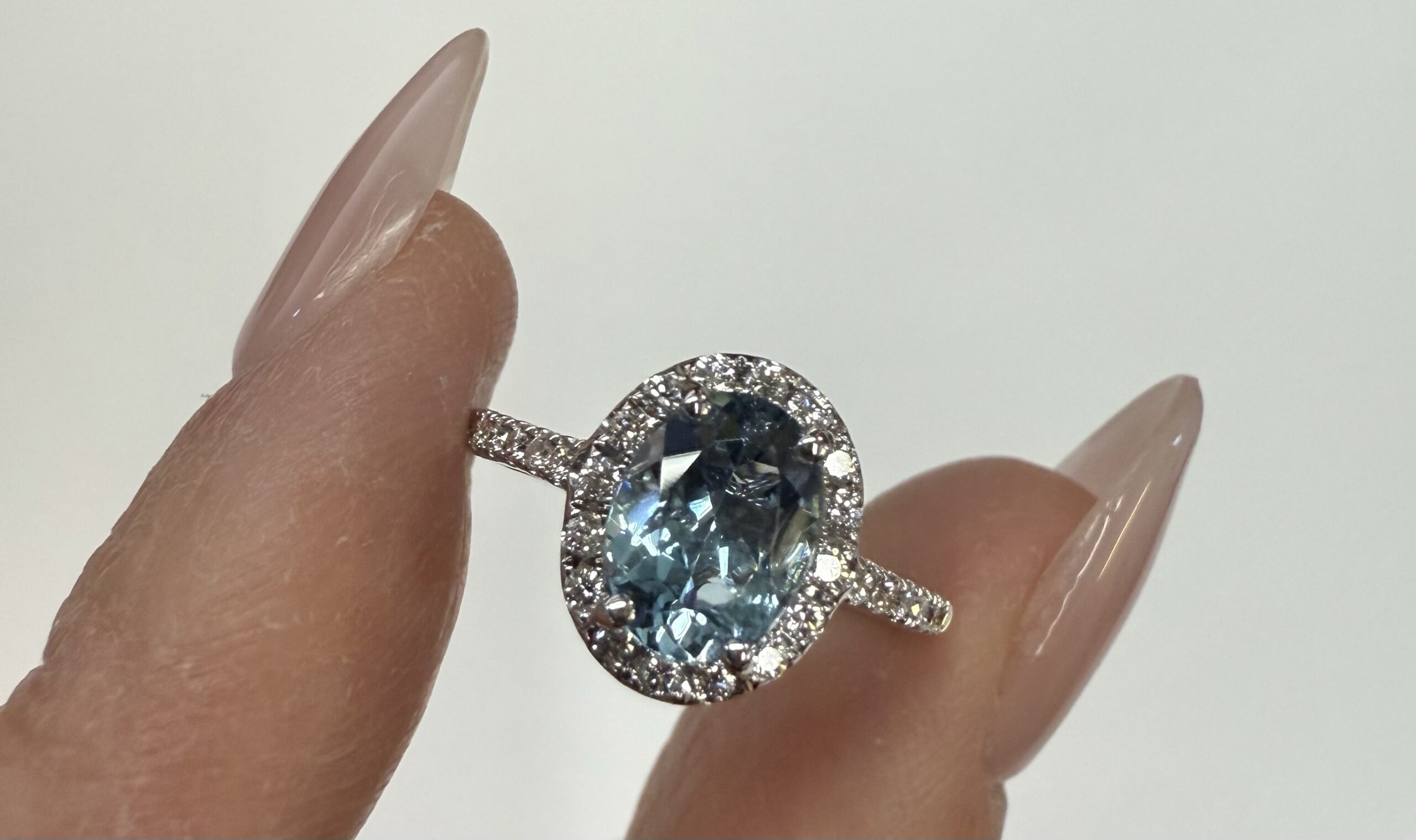 14k White Gold Genuine 1.12 Cttw Aquamarine & Diamond Halo Ring - Image 12