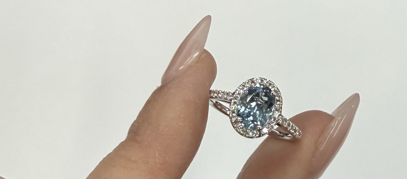 14k White Gold Genuine 1.12 Cttw Aquamarine & Diamond Halo Ring - Image 14