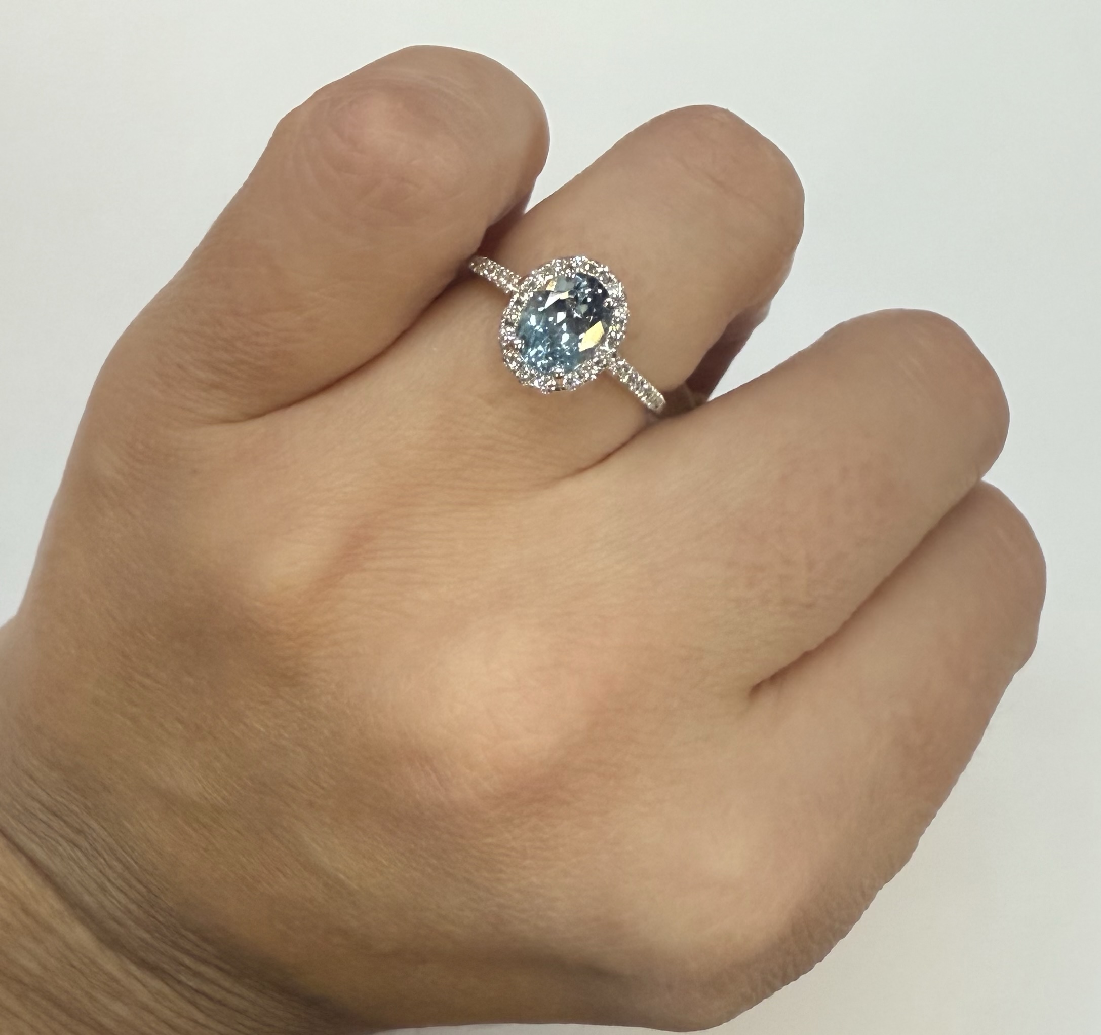 14k White Gold Genuine 1.12 Cttw Aquamarine & Diamond Halo Ring - Image 15
